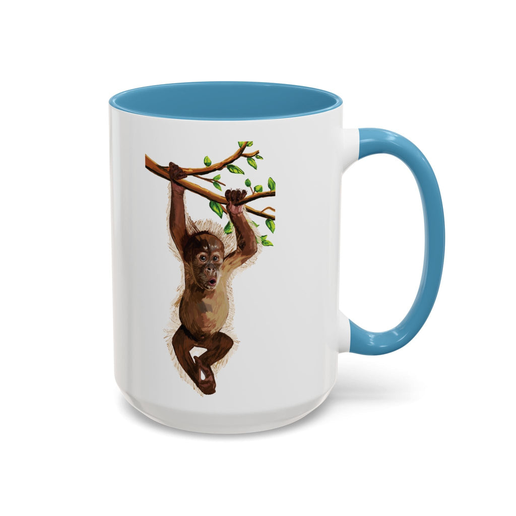 Playful Hanging Monkey Two Tone Ceramic Coffee Mugs - Blue Cava