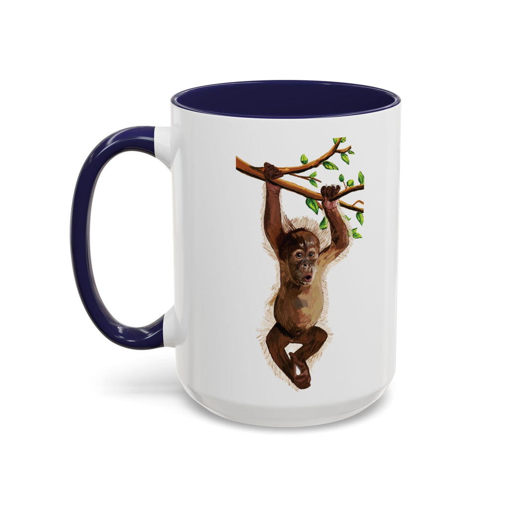 Playful Hanging Monkey Two Tone Ceramic Coffee Mugs - Blue Cava
