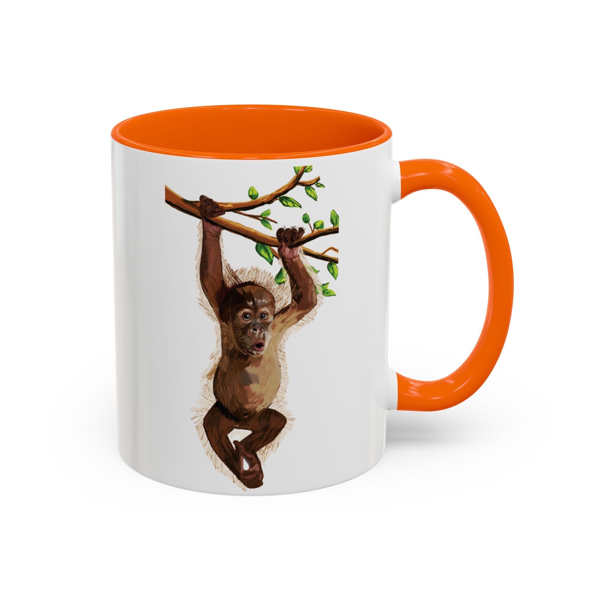 Playful Hanging Monkey Two Tone Ceramic Coffee Mugs - Blue Cava