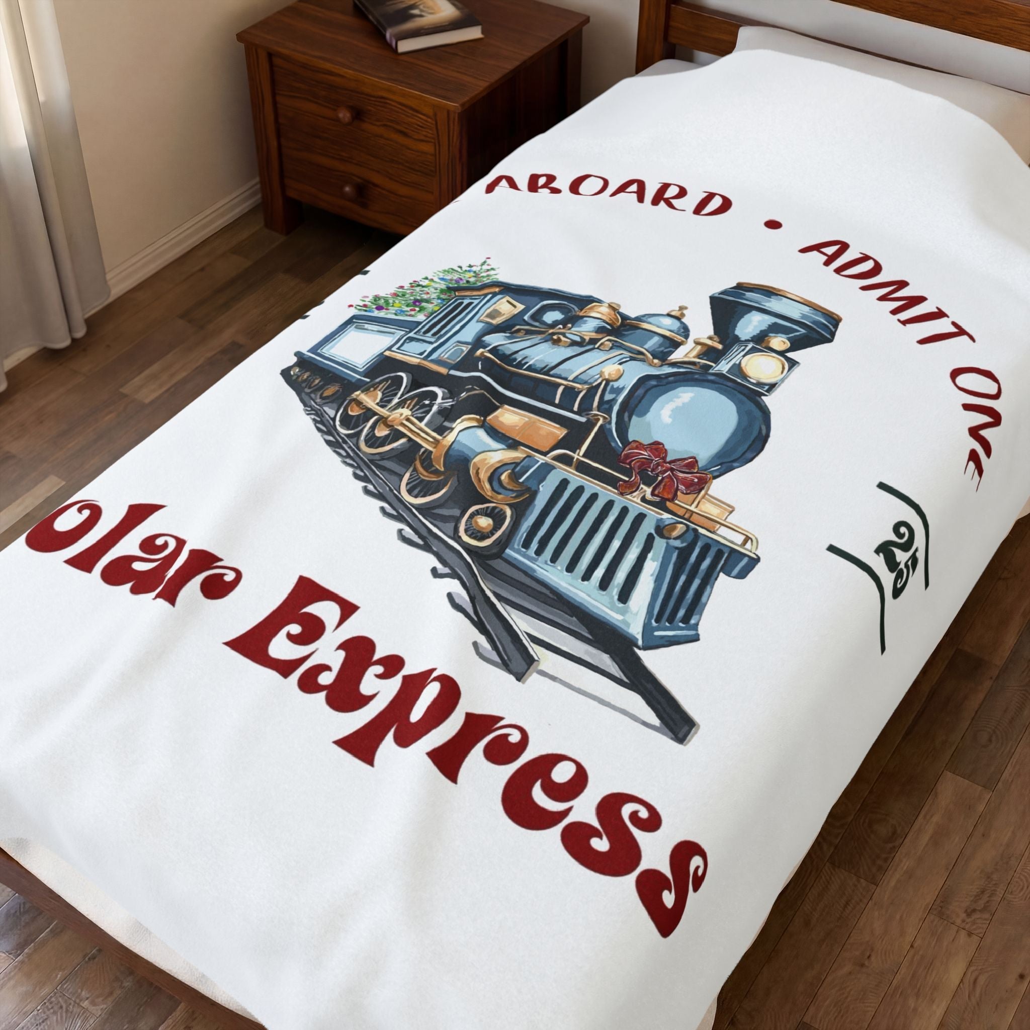 Polar Express Train Ticket Christmas Plush Throw Blanket - Blue Cava