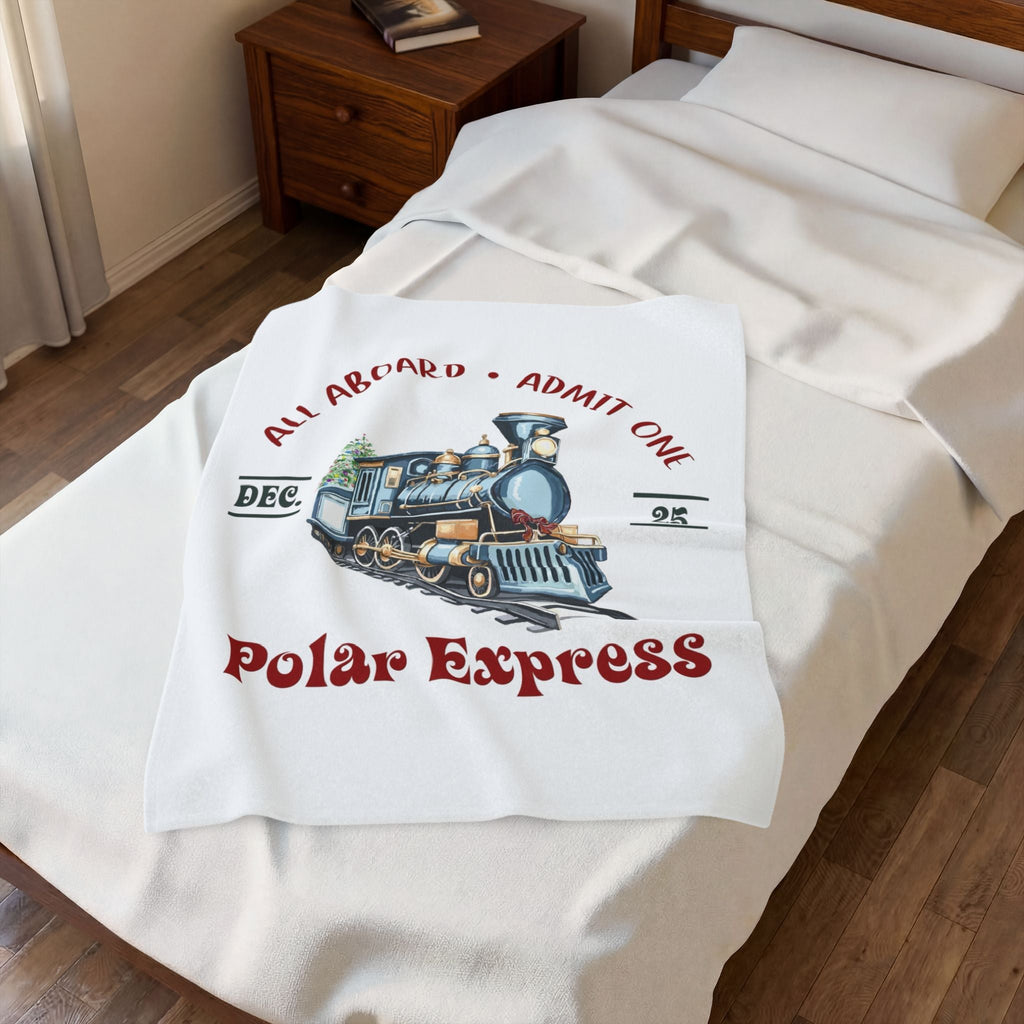 Polar Express Train Ticket Christmas Plush Throw Blanket - Blue Cava