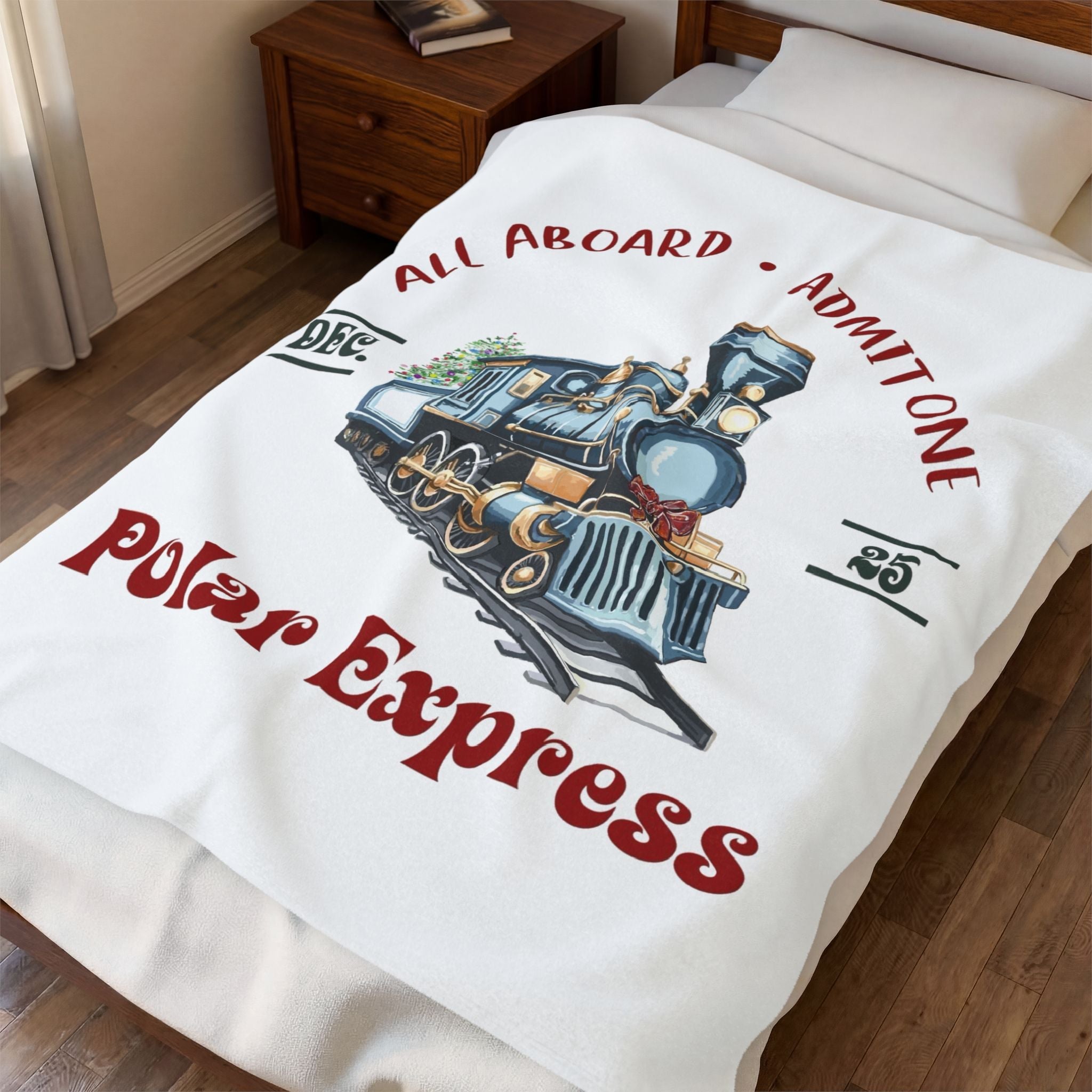 Polar Express Train Ticket Christmas Plush Throw Blanket - Blue Cava