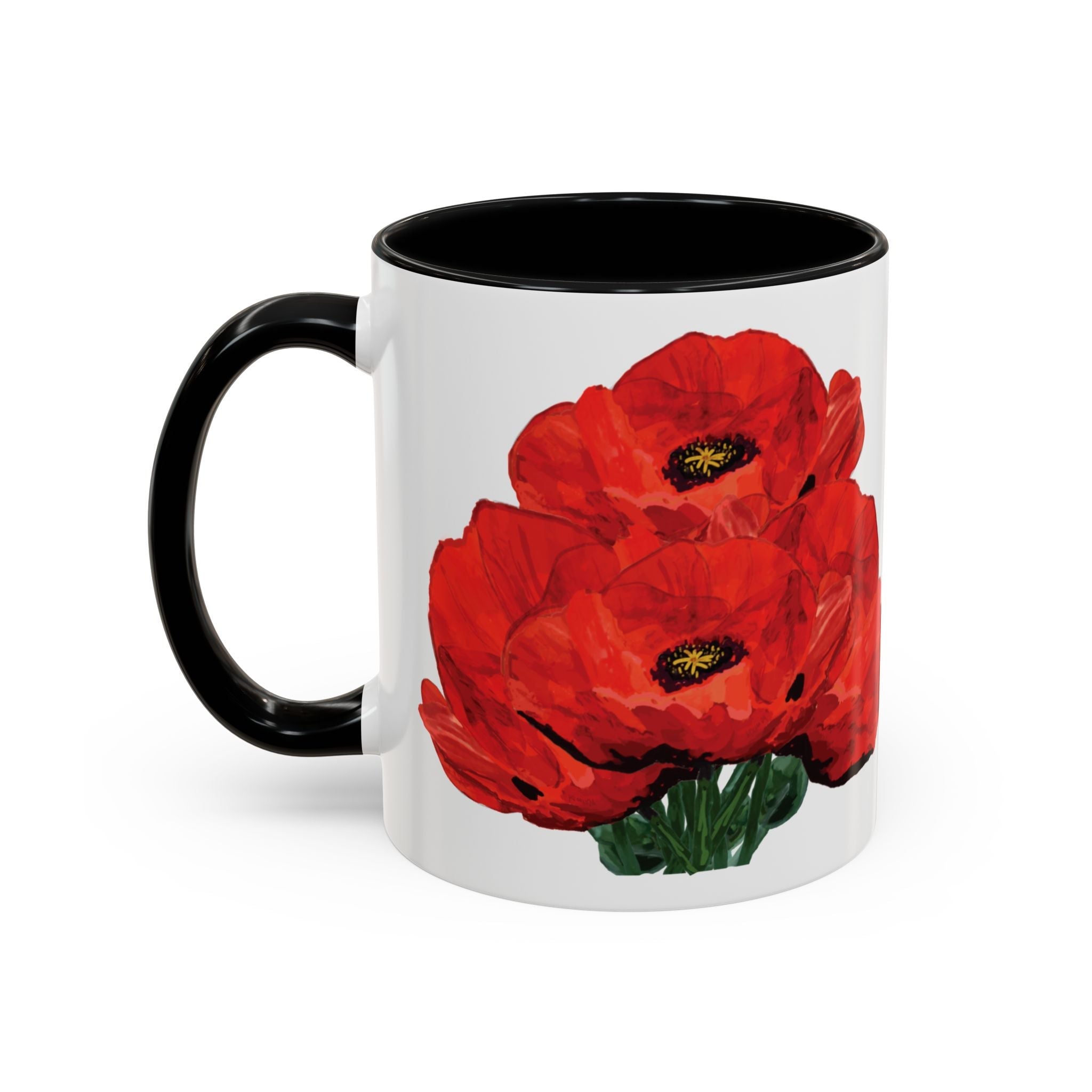 Poppy Floral Two Tone Ceramic Coffee Mugs - Blue Cava