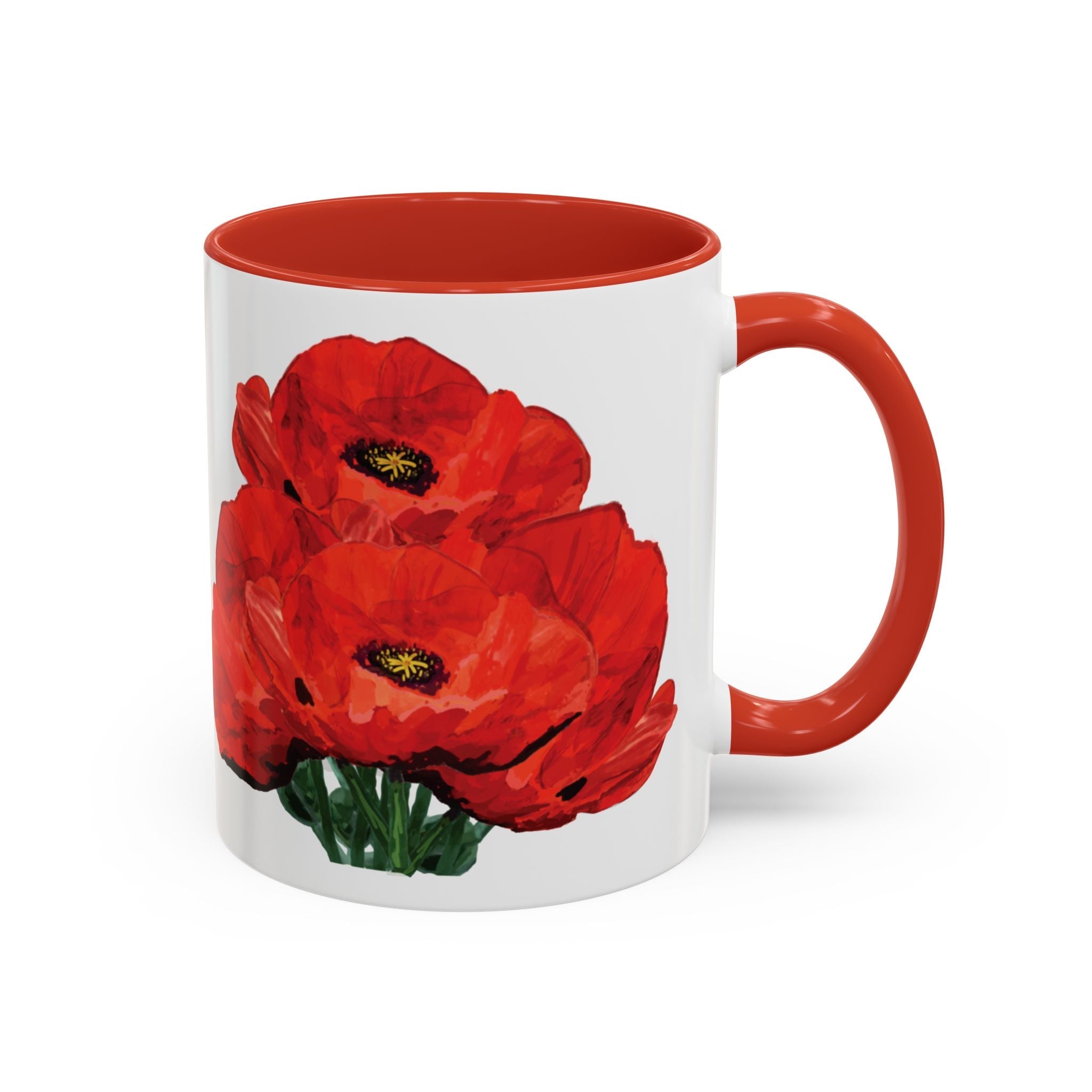 Poppy Floral Two Tone Ceramic Coffee Mugs - Blue Cava