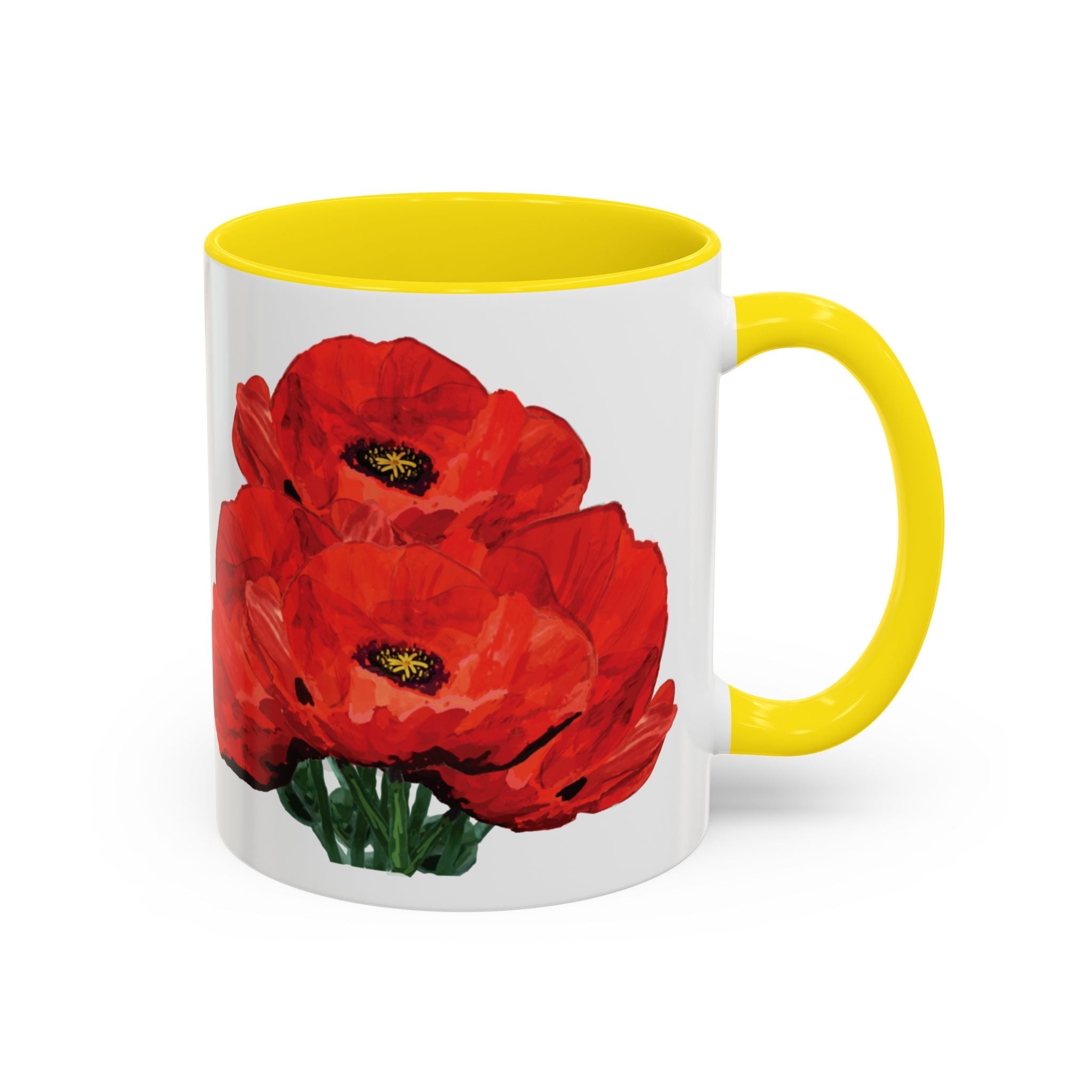 Poppy Floral Two Tone Ceramic Coffee Mugs - Blue Cava