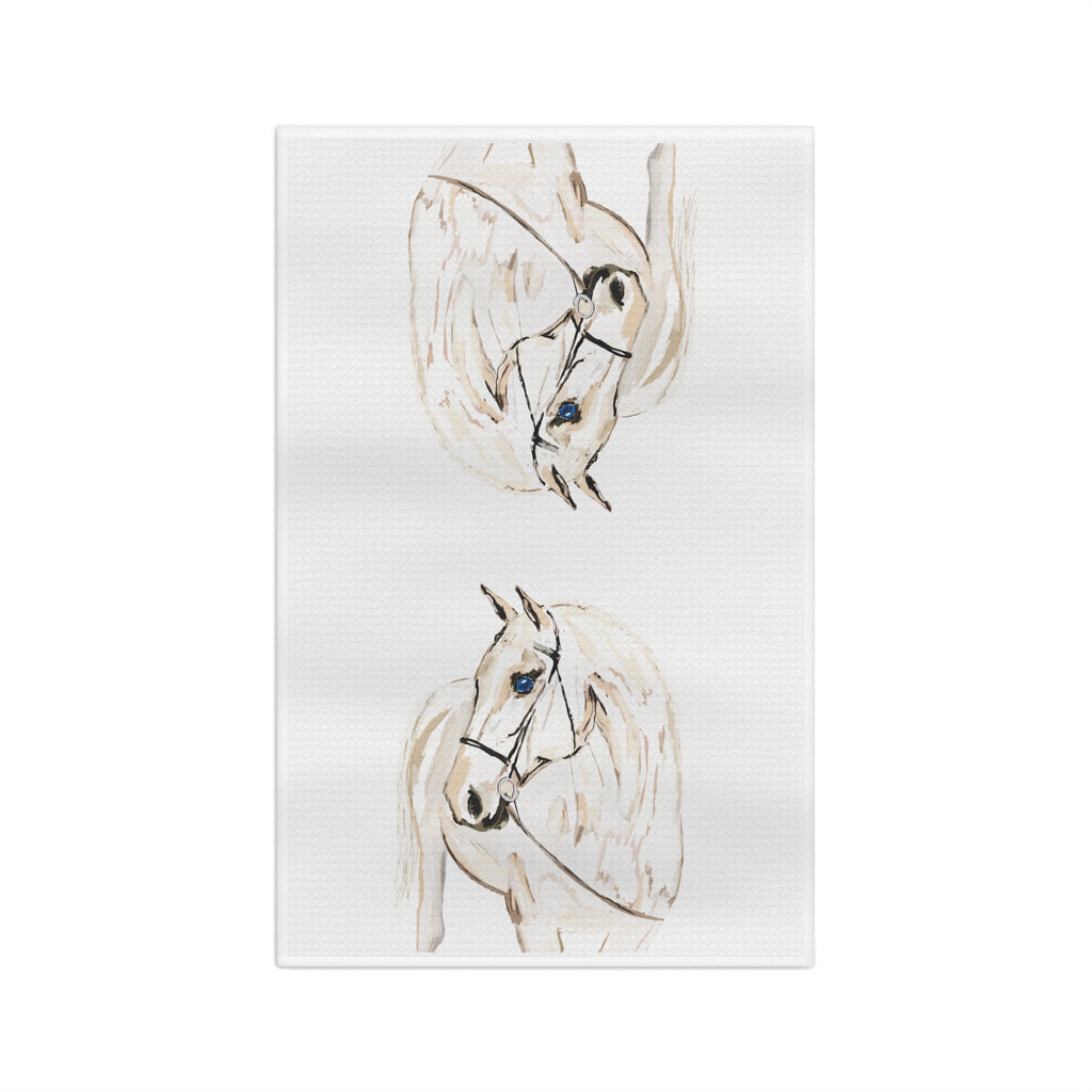 “Raine” White Horse Microfiber Waffle Kitchen Towel - Blue Cava