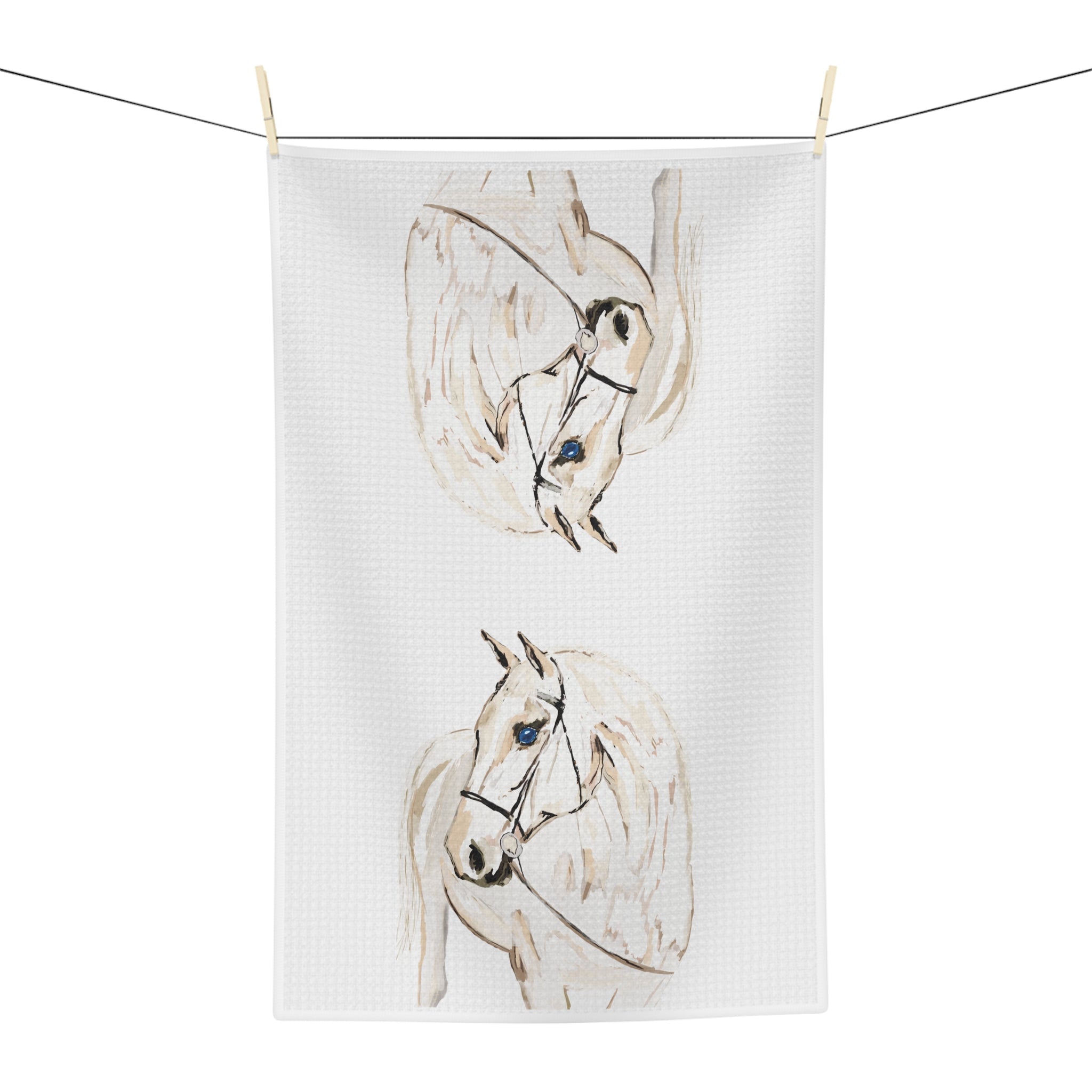 “Raine” White Horse Microfiber Waffle Kitchen Towel - Blue Cava