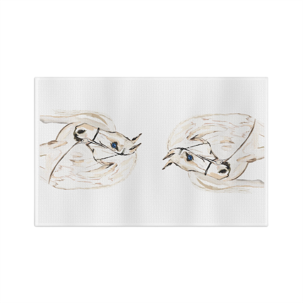 “Raine” White Horse Microfiber Waffle Kitchen Towel - Blue Cava