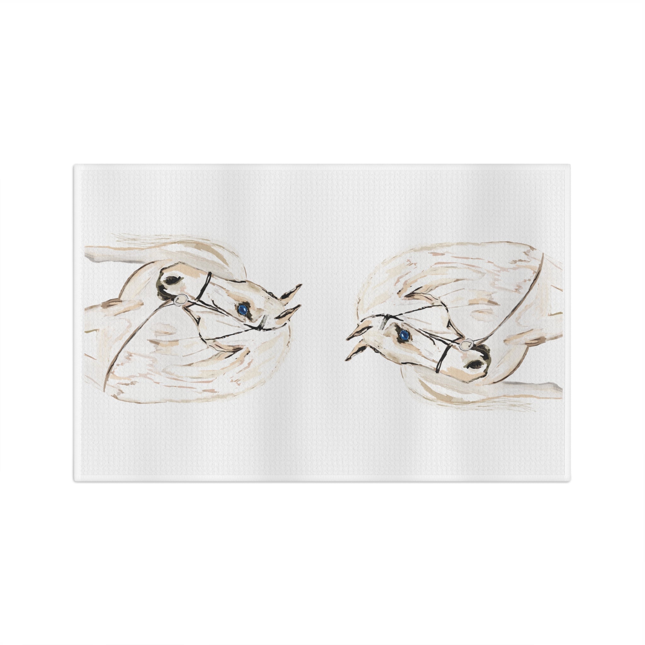 “Raine” White Horse Microfiber Waffle Kitchen Towel - Blue Cava