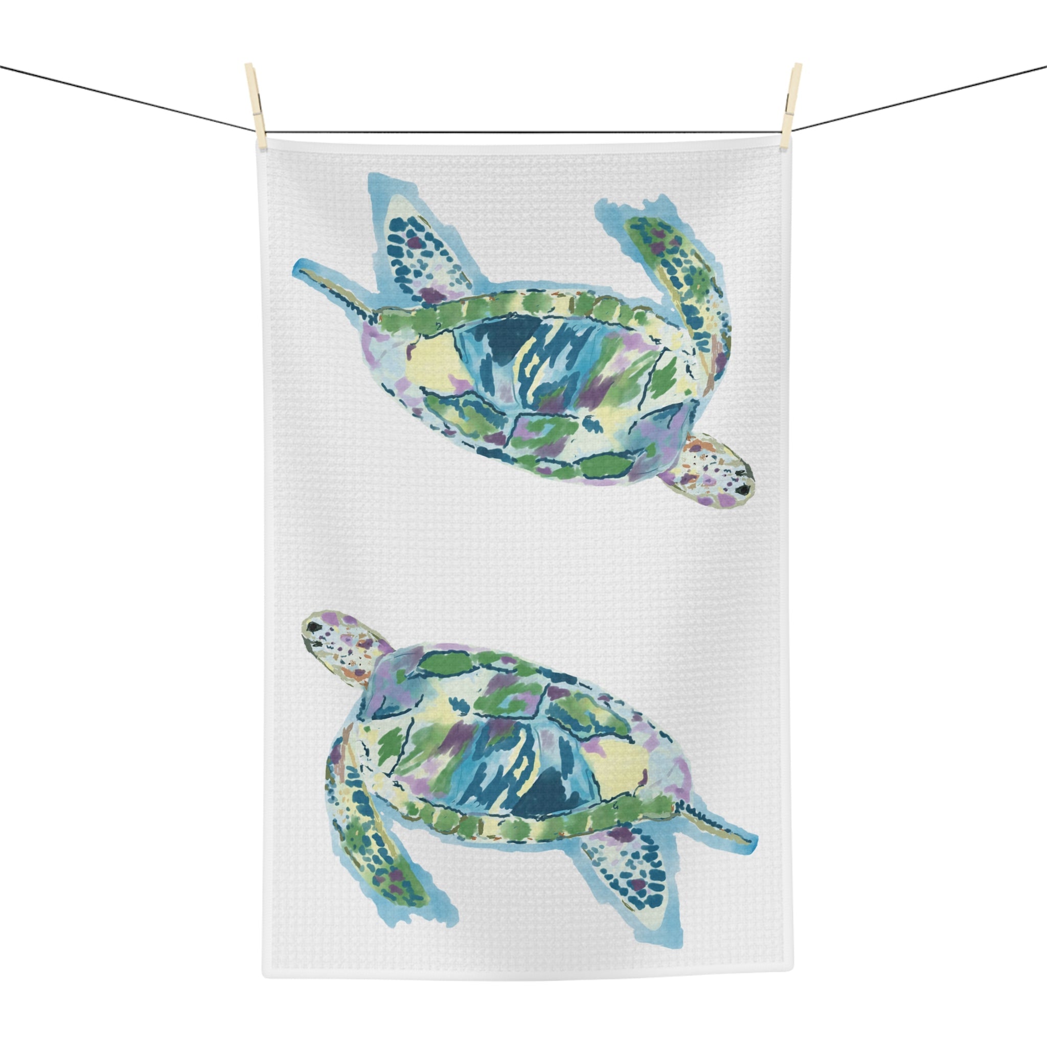 “Ranger” Sea Turtle Microfiber Waffle Kitchen Towel - Blue Cava