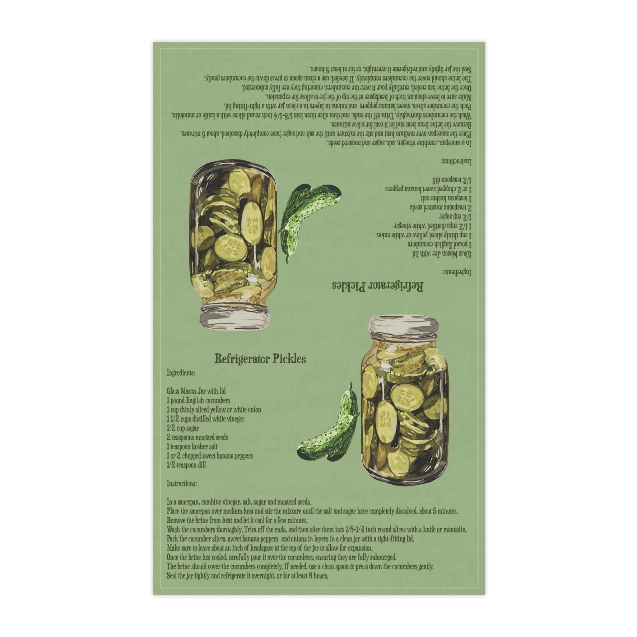 Refrigerator Pickle Recipe Linen Kitchen Tea Towels 18 x 30 in cotton twill or polyester - Blue Cava