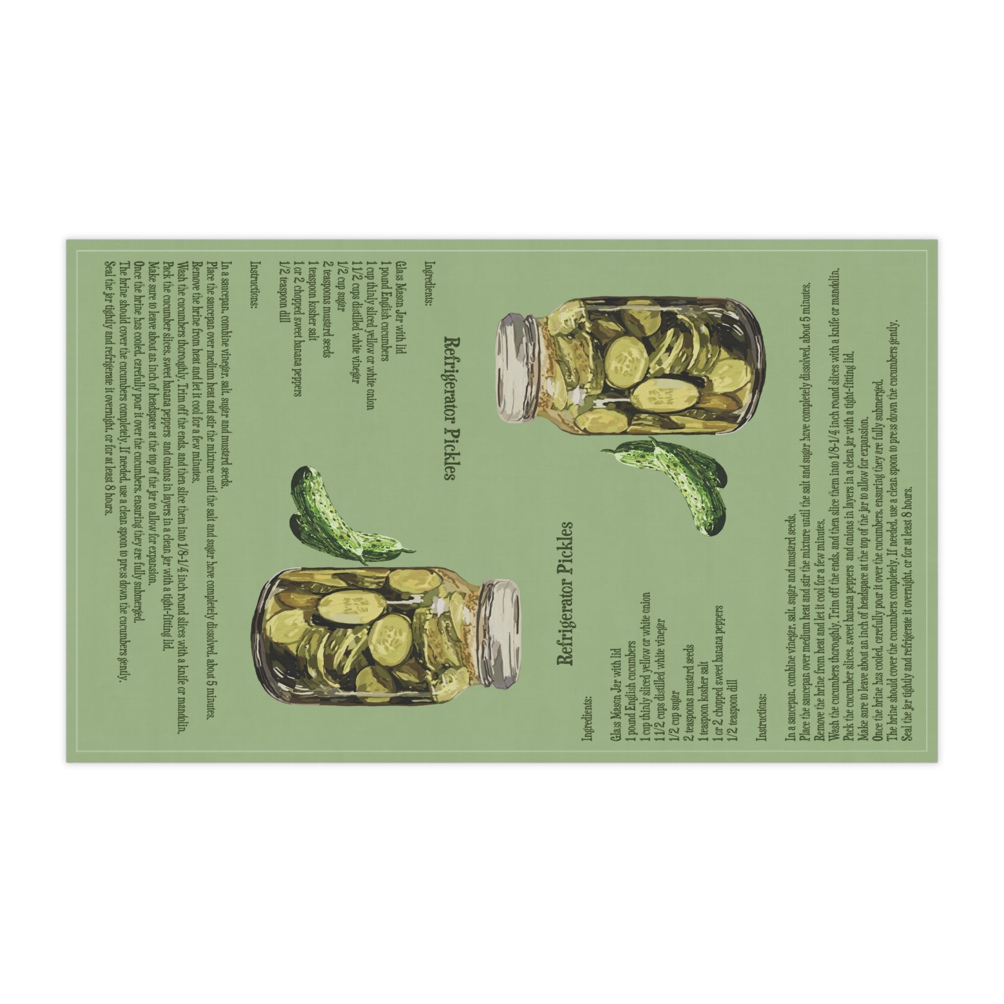 Refrigerator Pickle Recipe Linen Kitchen Tea Towels 18 x 30 in cotton twill or polyester - Blue Cava