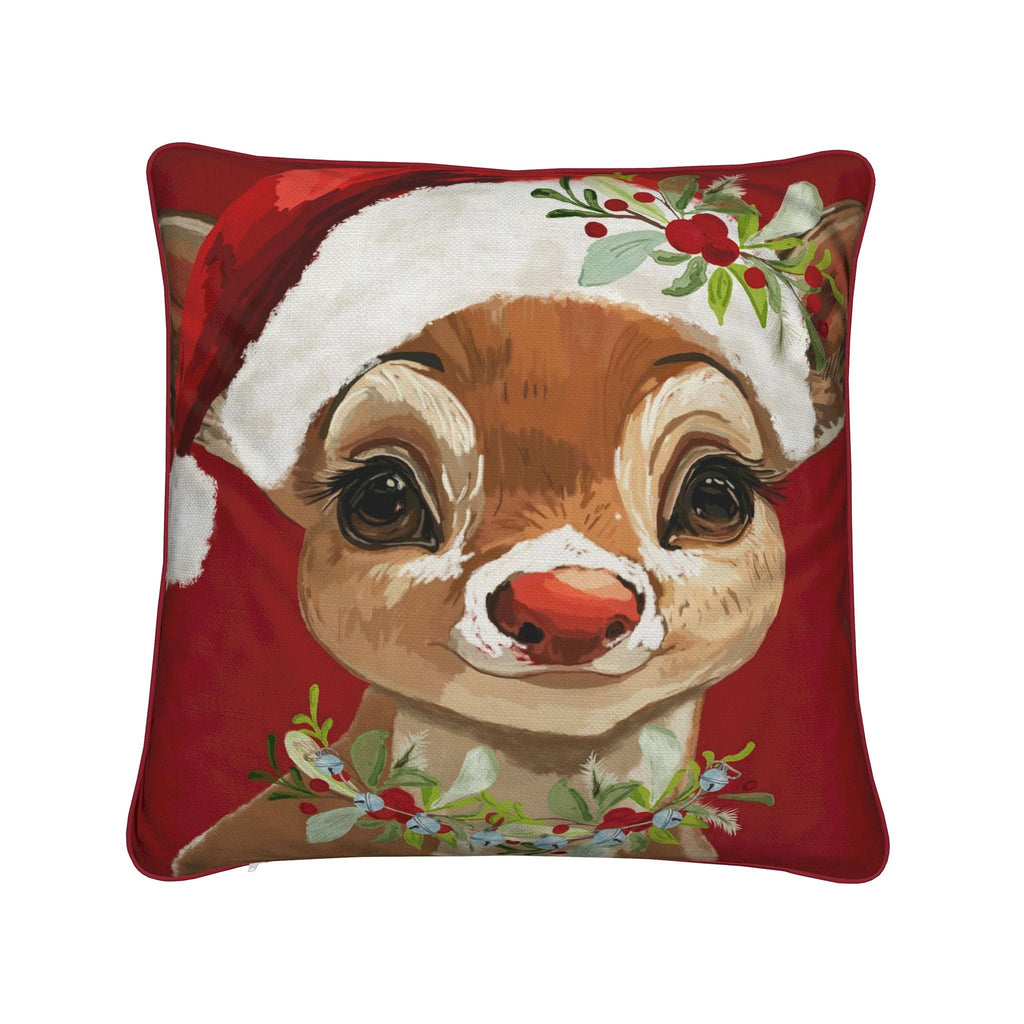 Reindeer "Cinnamon" Premium Cotton Linen Pillow - Blue Cava