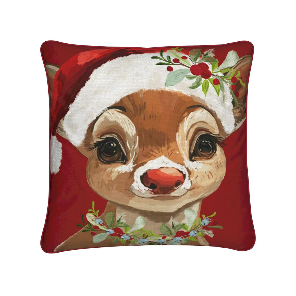 Reindeer "Cinnamon" Premium Cotton Linen Pillow - Blue Cava