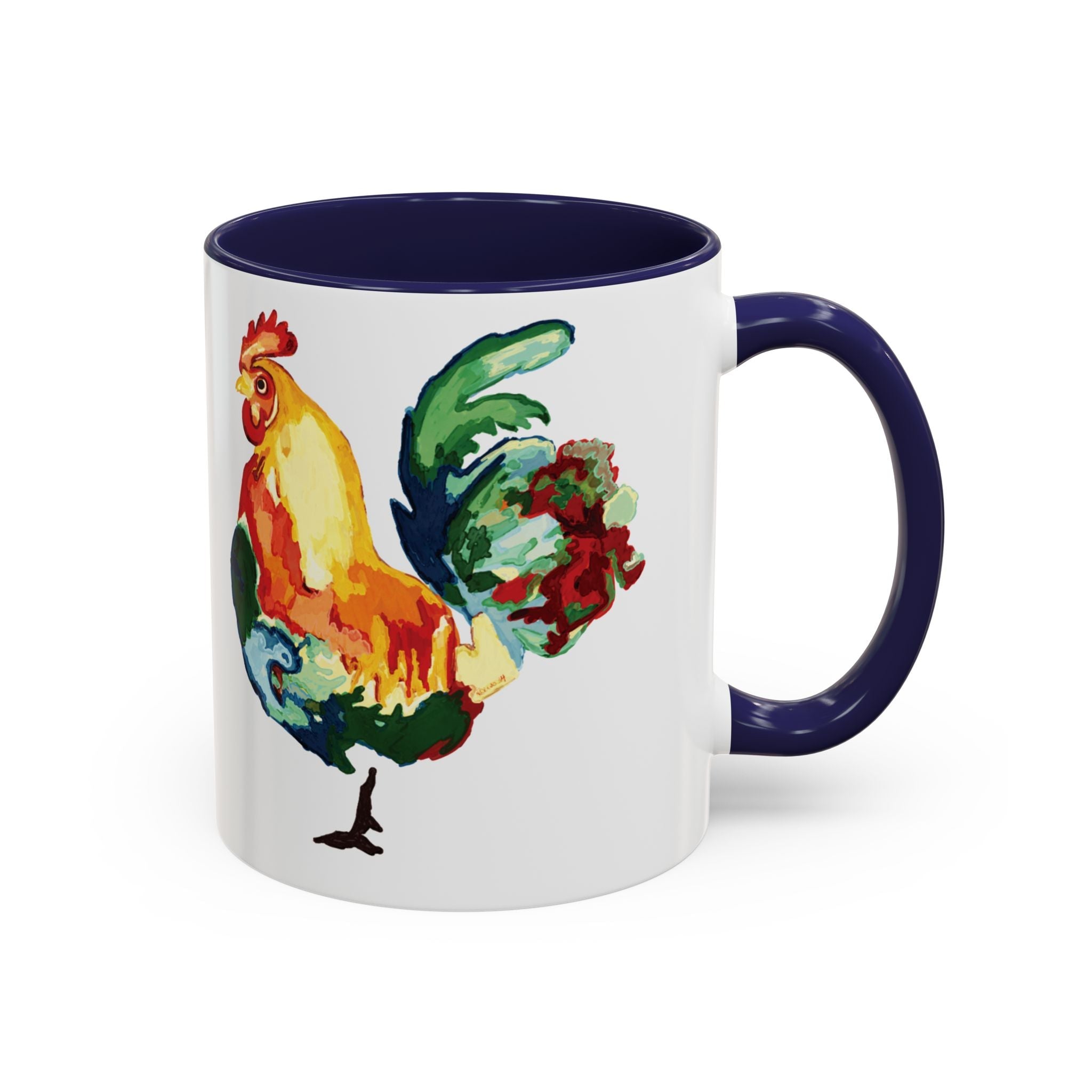 Rooster Two Tone Ceramic Coffee Mugs - Blue Cava