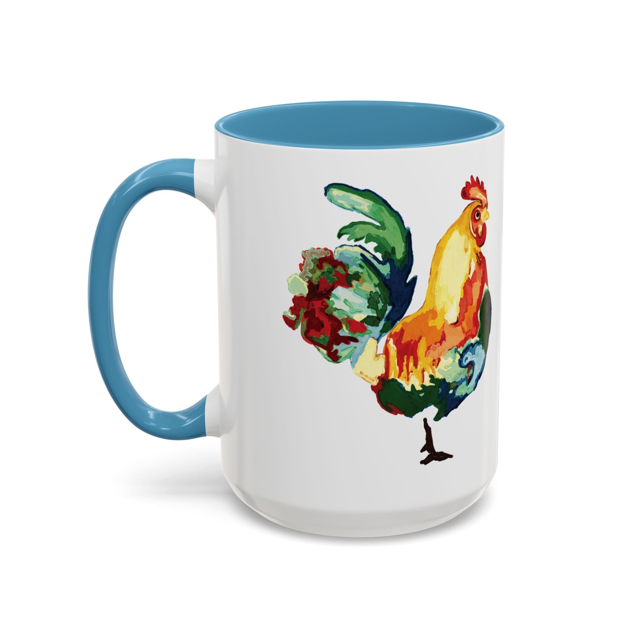 Rooster Two Tone Ceramic Coffee Mugs - Blue Cava