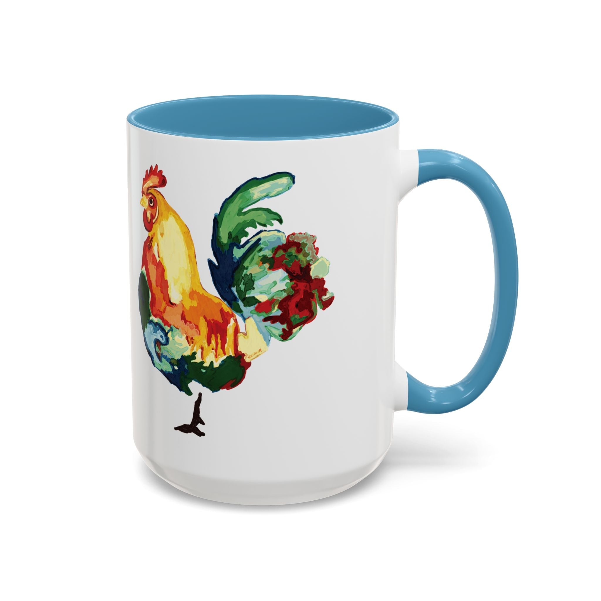 Rooster Two Tone Ceramic Coffee Mugs - Blue Cava