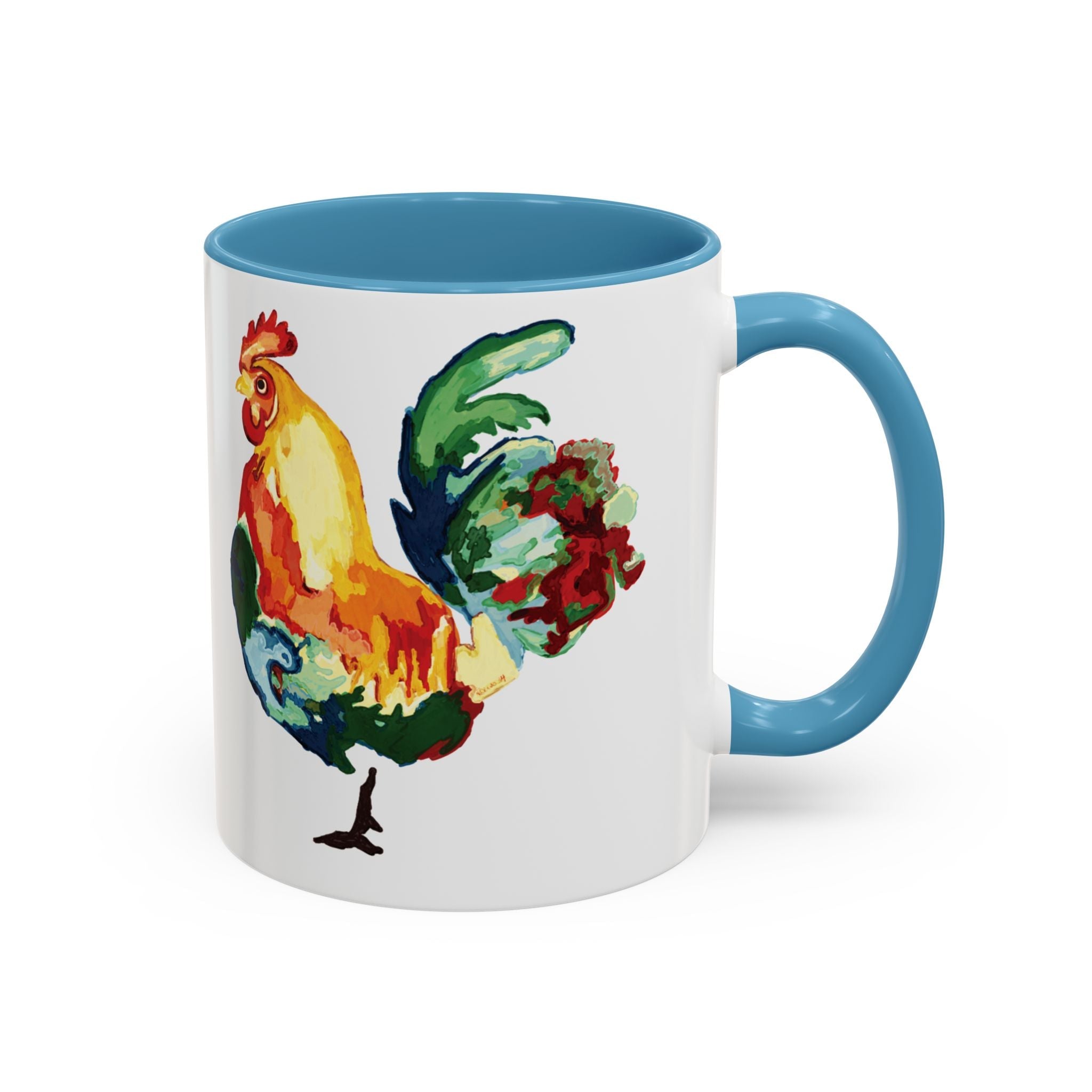 Rooster Two Tone Ceramic Coffee Mugs - Blue Cava