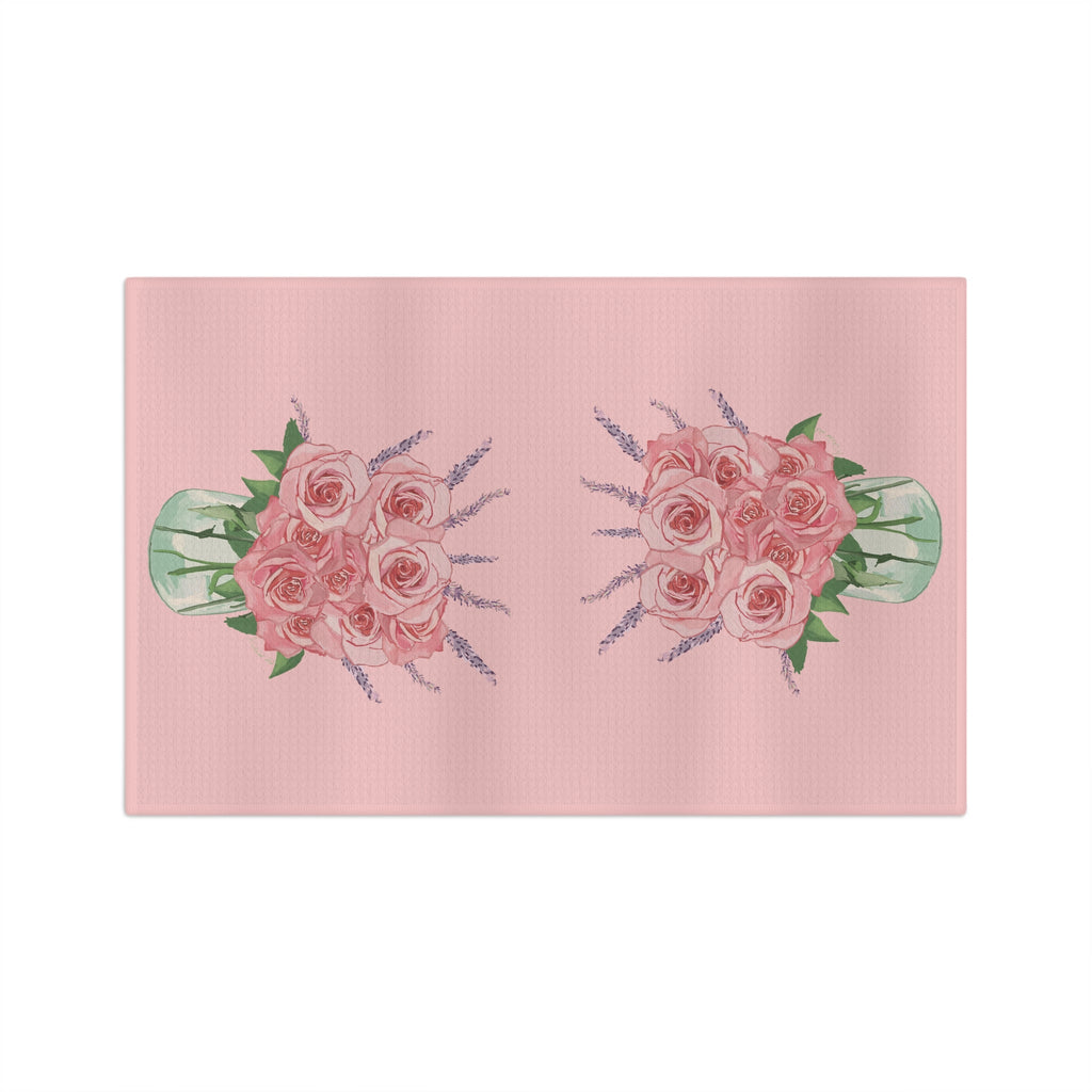 Roses and lavender Microfiber Waffle Kitchen Towel - Blue Cava