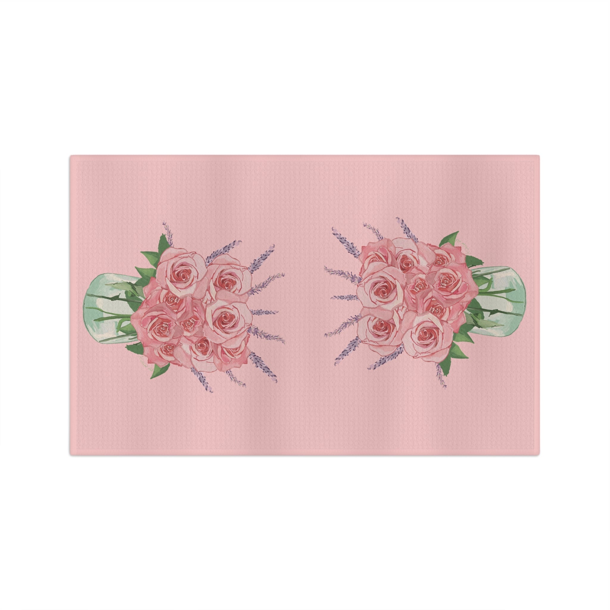 Roses and lavender Microfiber Waffle Kitchen Towel - Blue Cava