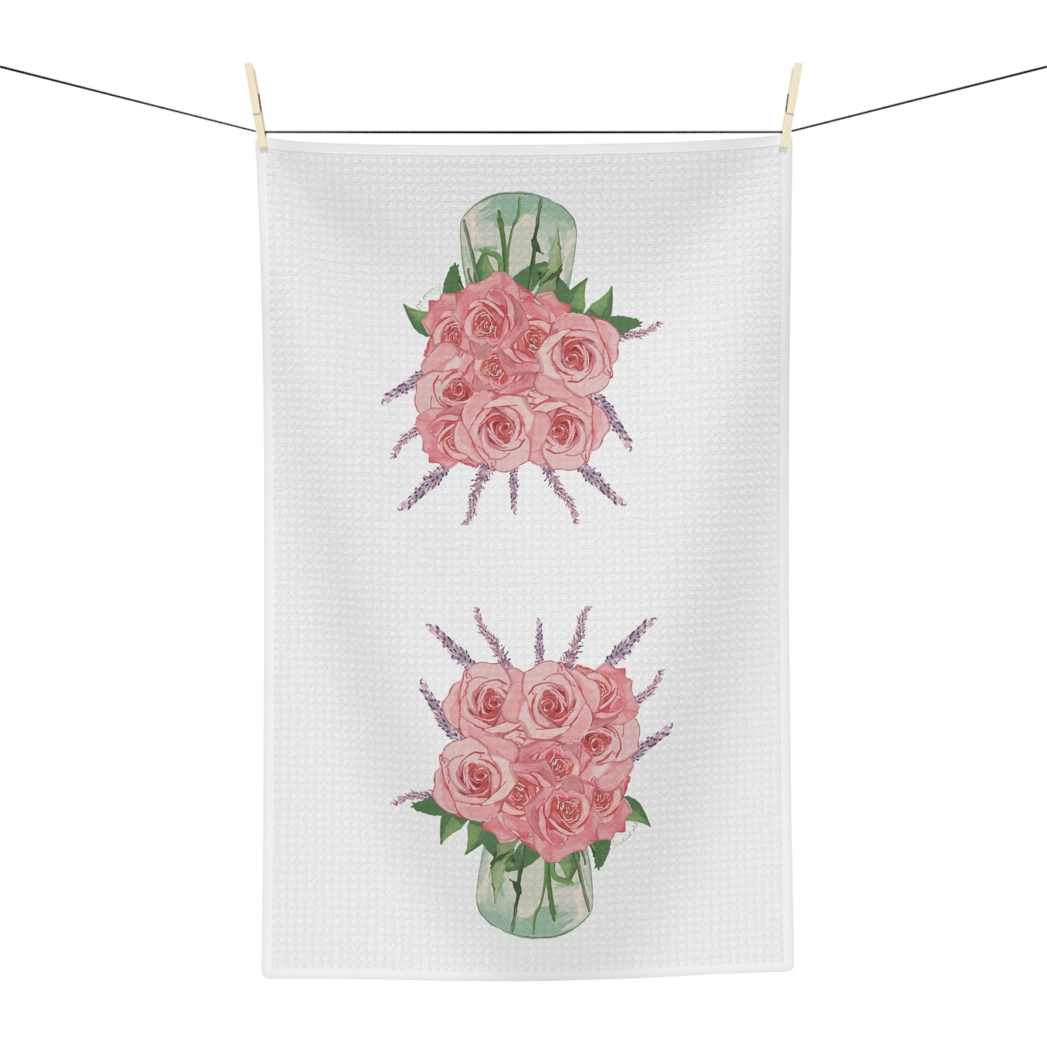 Roses and Lavender Microfiber Waffle Kitchen Towel - Blue Cava