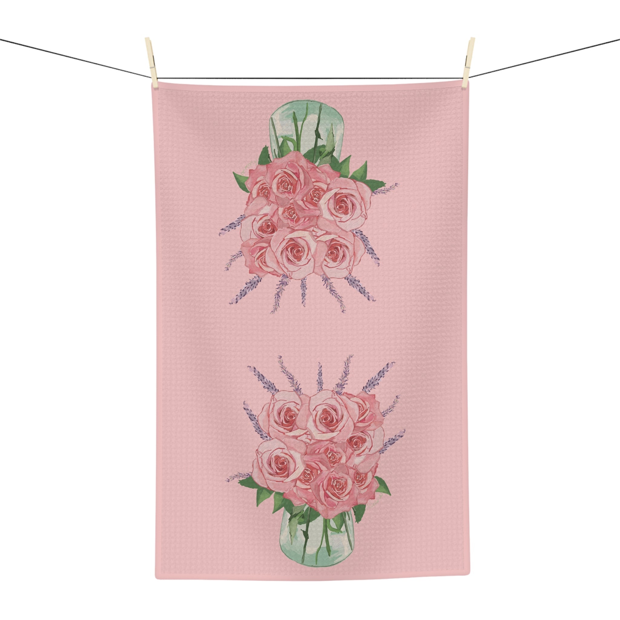 Roses and lavender Microfiber Waffle Kitchen Towel - Blue Cava