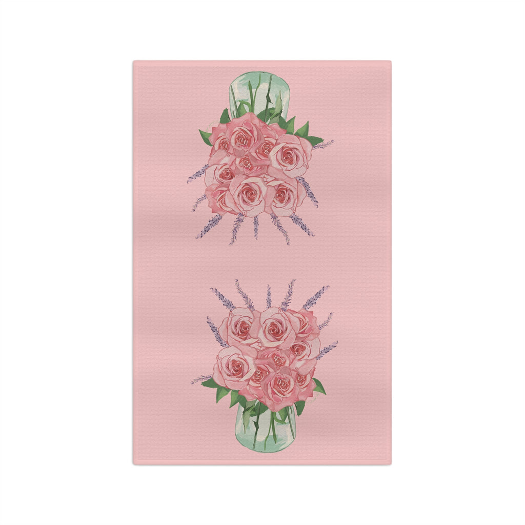 Roses and lavender Microfiber Waffle Kitchen Towel - Blue Cava