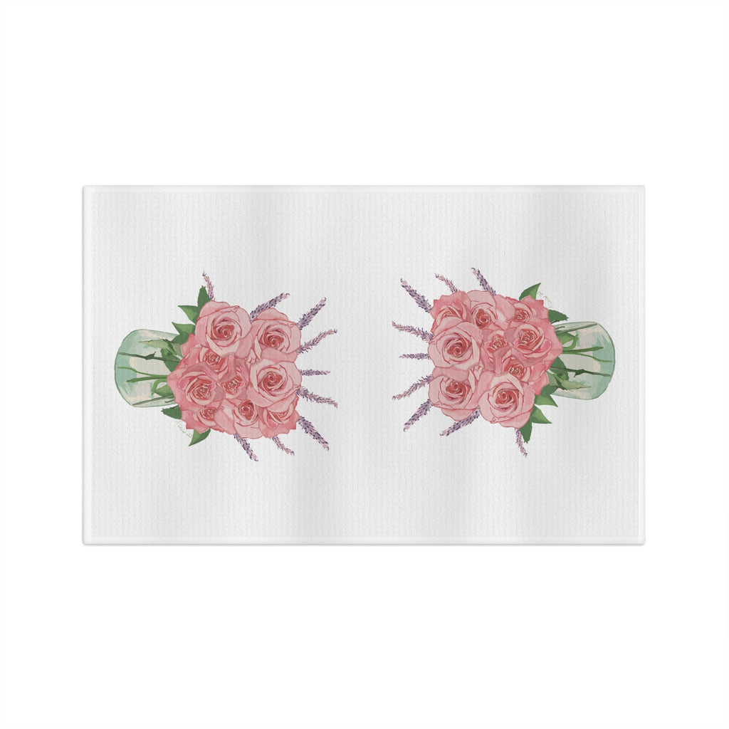 Roses and Lavender Microfiber Waffle Kitchen Towel - Blue Cava