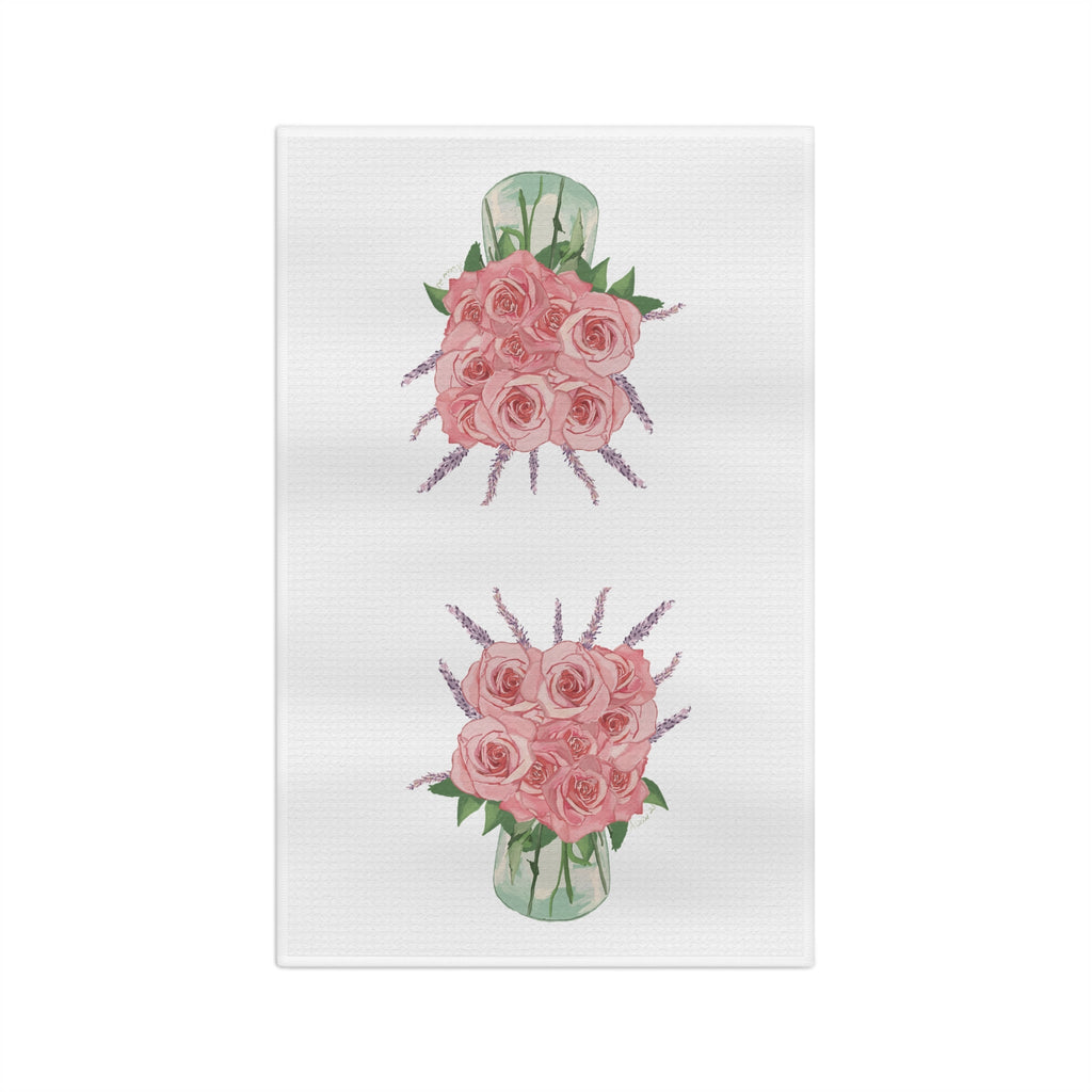 Roses and Lavender Microfiber Waffle Kitchen Towel - Blue Cava