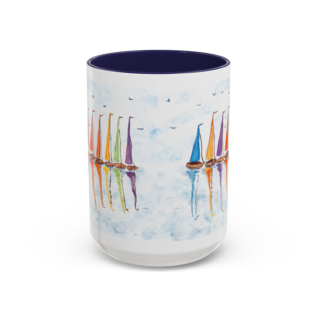 Sailboat Reflections Two Tone Coffee Mugs - Blue Cava