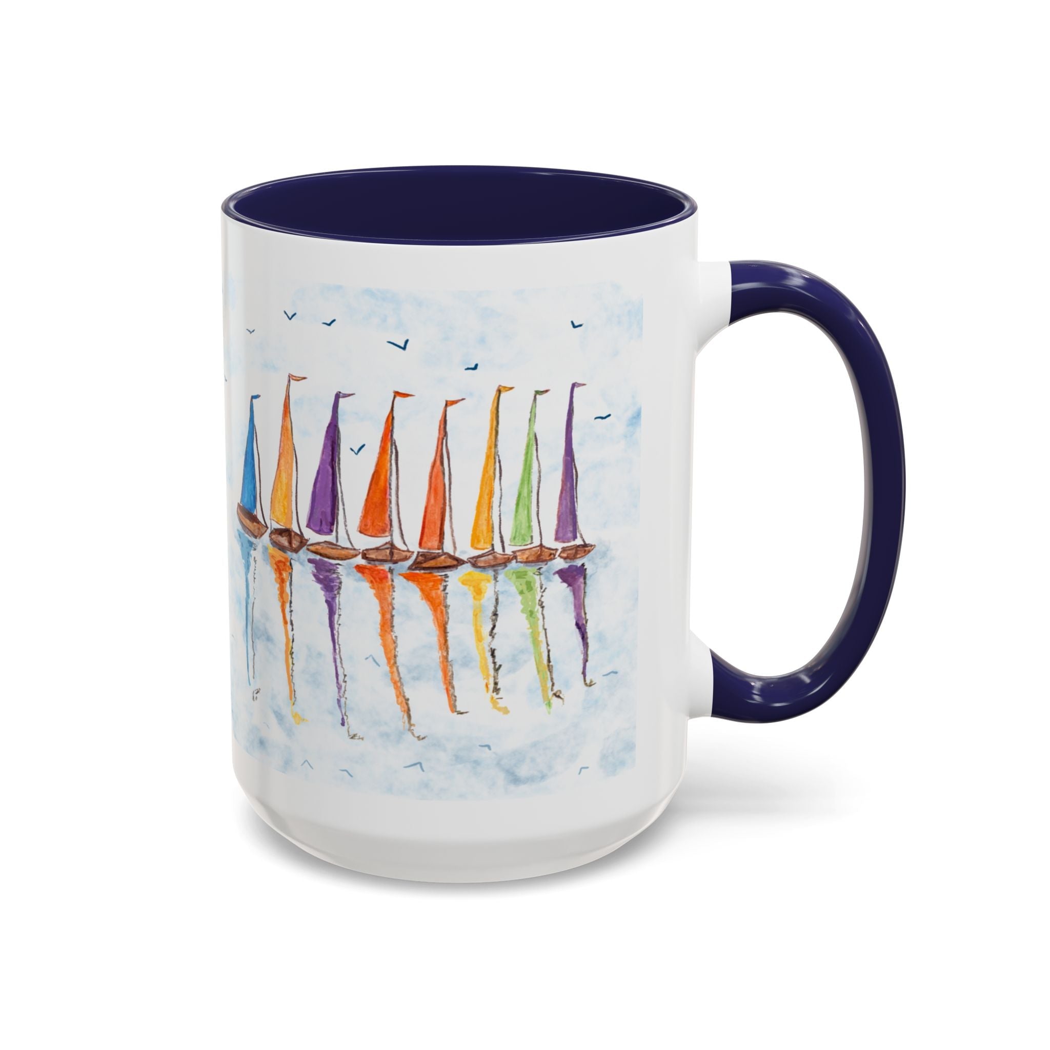 Sailboat Reflections Two Tone Coffee Mugs - Blue Cava