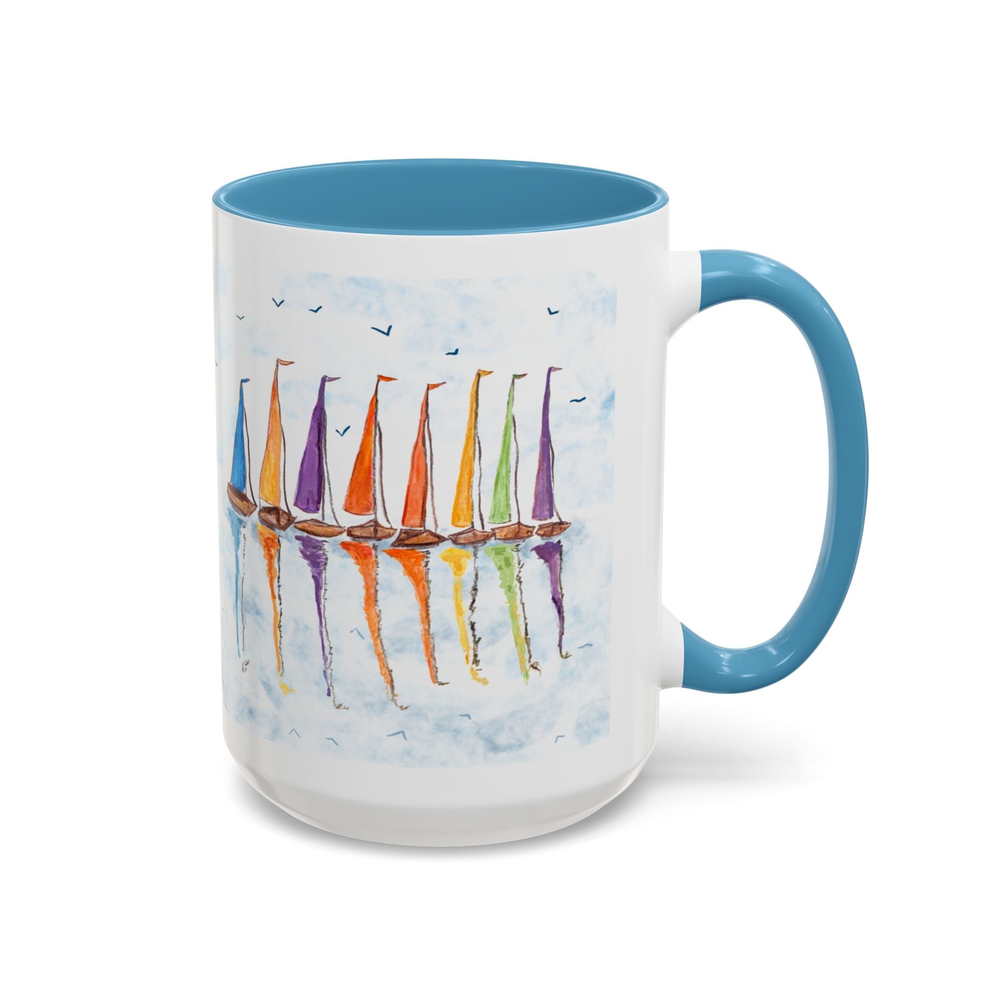 Sailboat Reflections Two Tone Coffee Mugs - Blue Cava