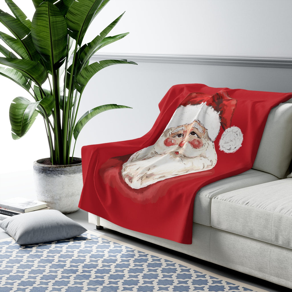 Santa Claus Christmas Sherpa Blanket - Blue Cava