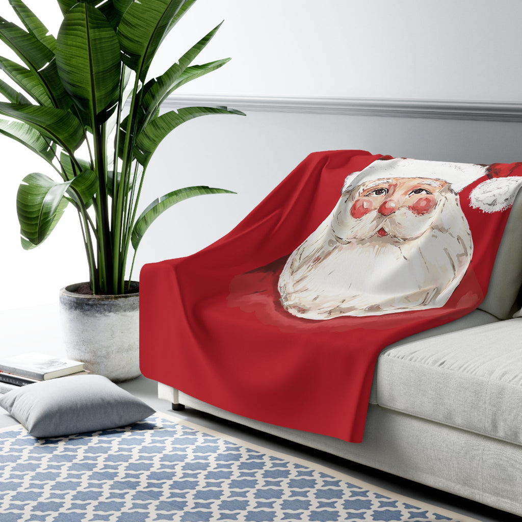 Santa Claus Christmas Sherpa Blanket - Blue Cava