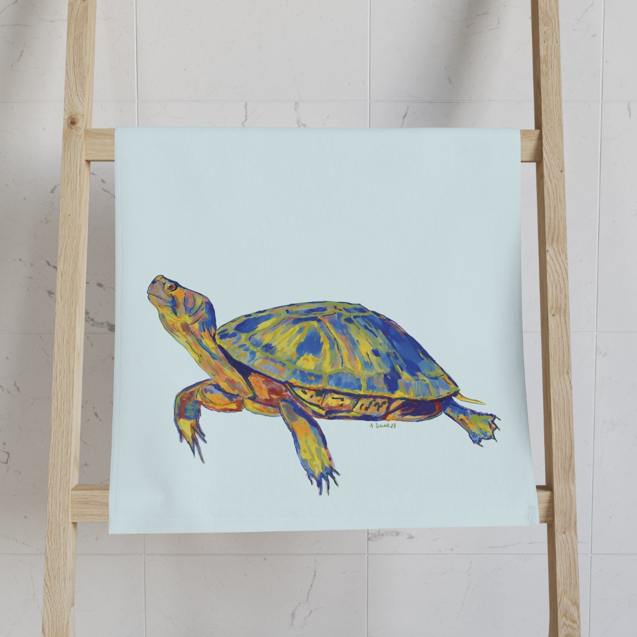 Sea Turtle "Issac" Cotton Hand Towel - Blue Cava