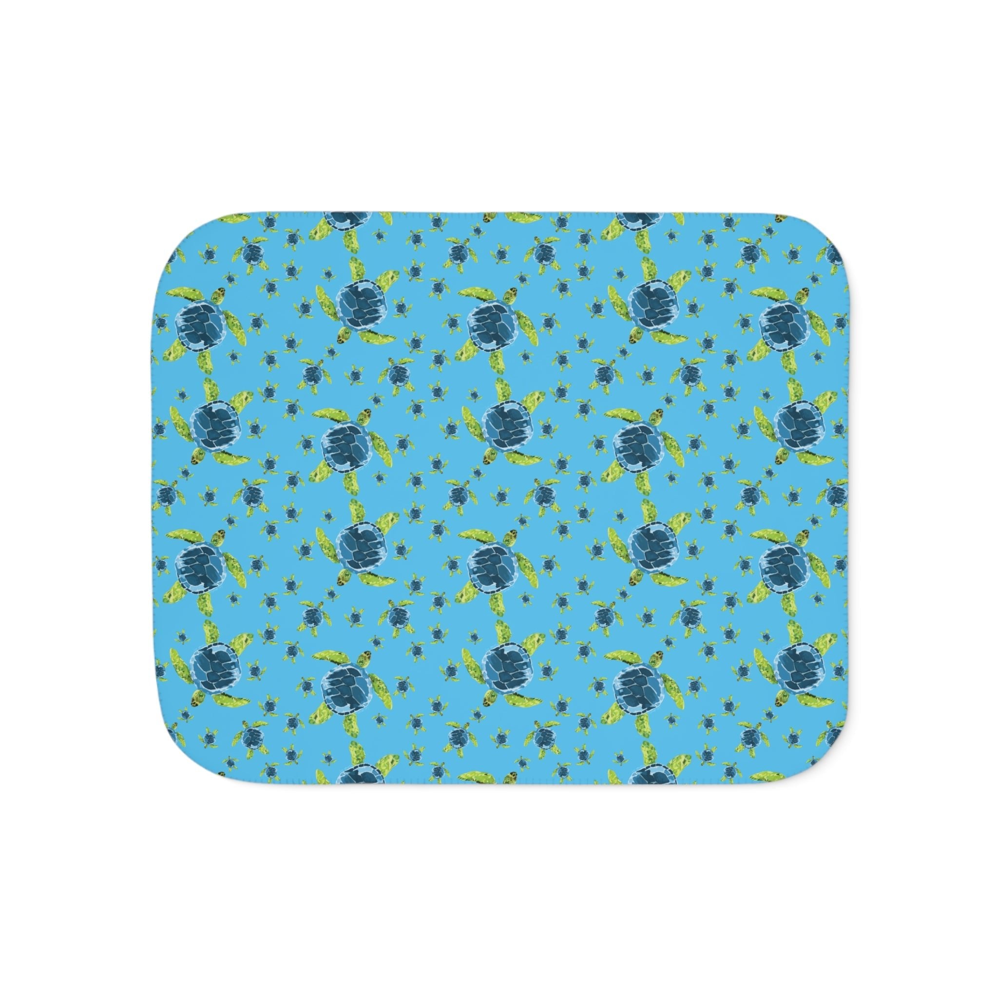 Sea Turtle Sherpa Blanket — Cozy Ocean - Themed Throw - Blue Cava