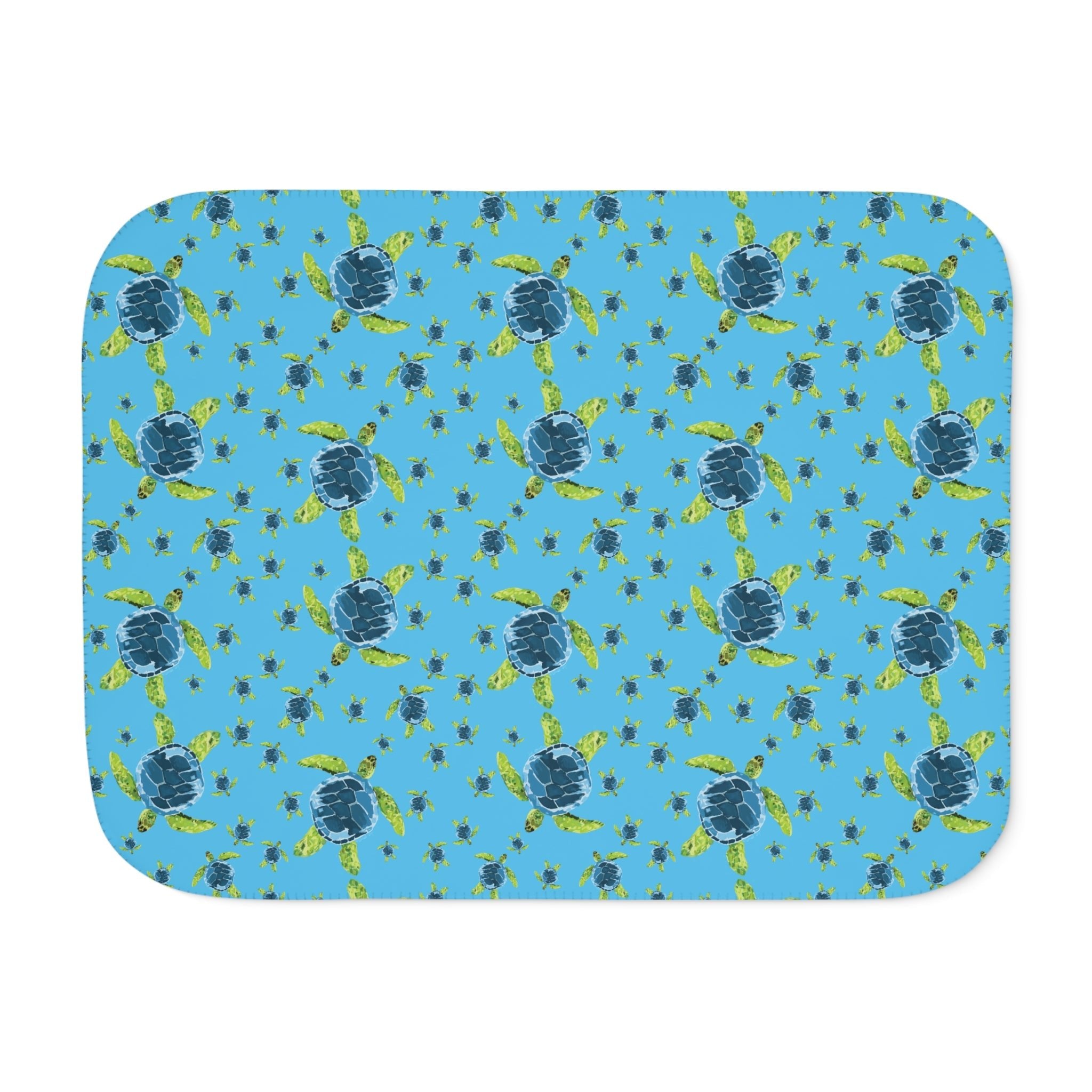Sea Turtle Sherpa Blanket — Cozy Ocean - Themed Throw - Blue Cava
