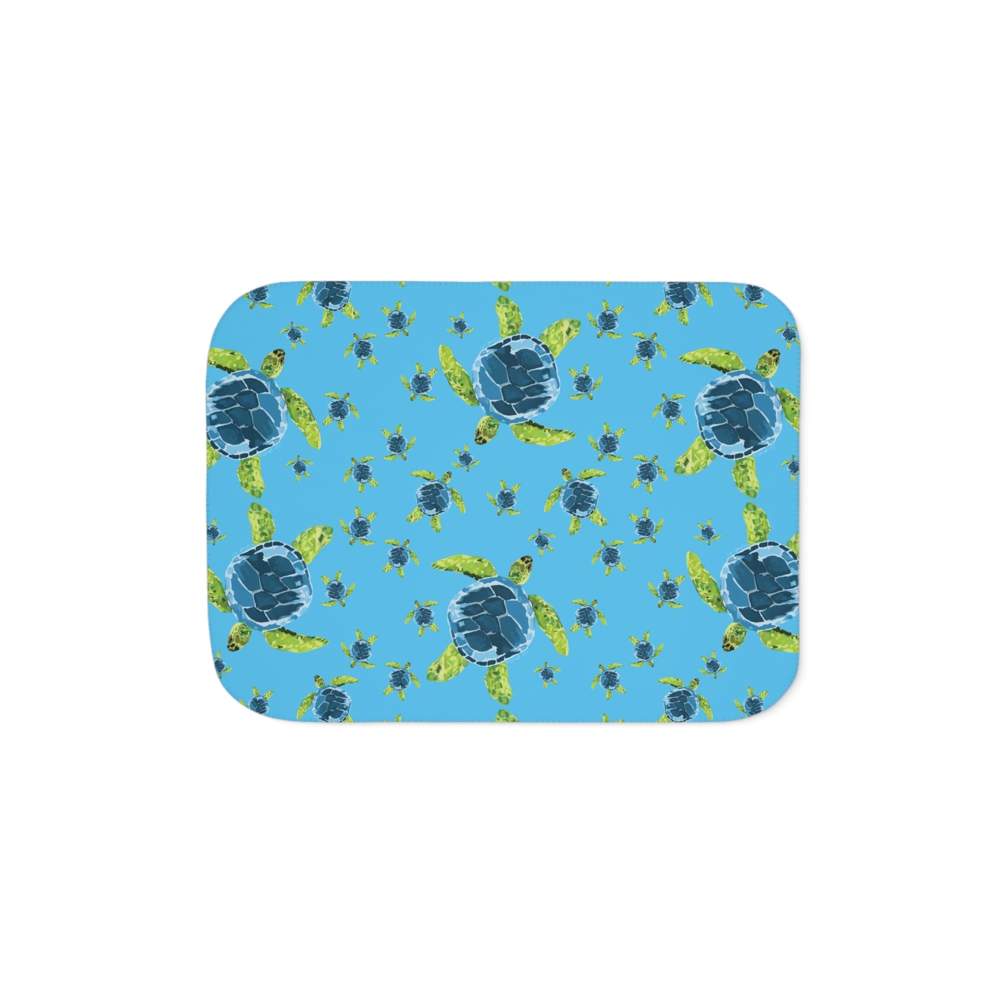 Sea Turtle Sherpa Blanket — Cozy Ocean - Themed Throw - Blue Cava