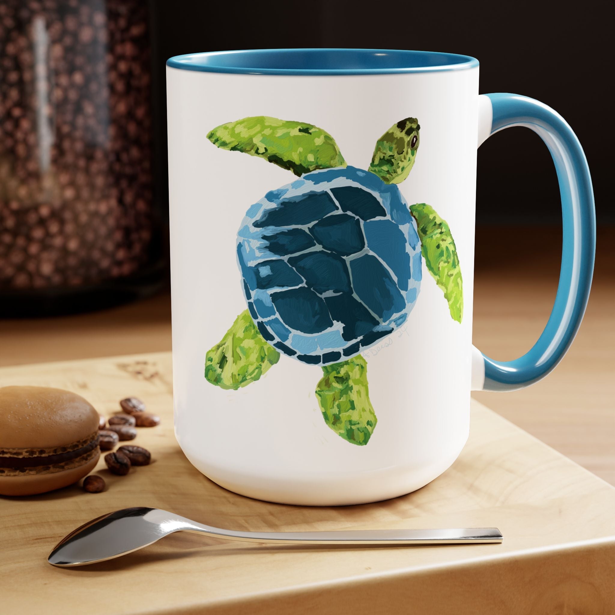 Sea Turtle Two - Tone Coffee Mugs, 15oz - Blue Cava