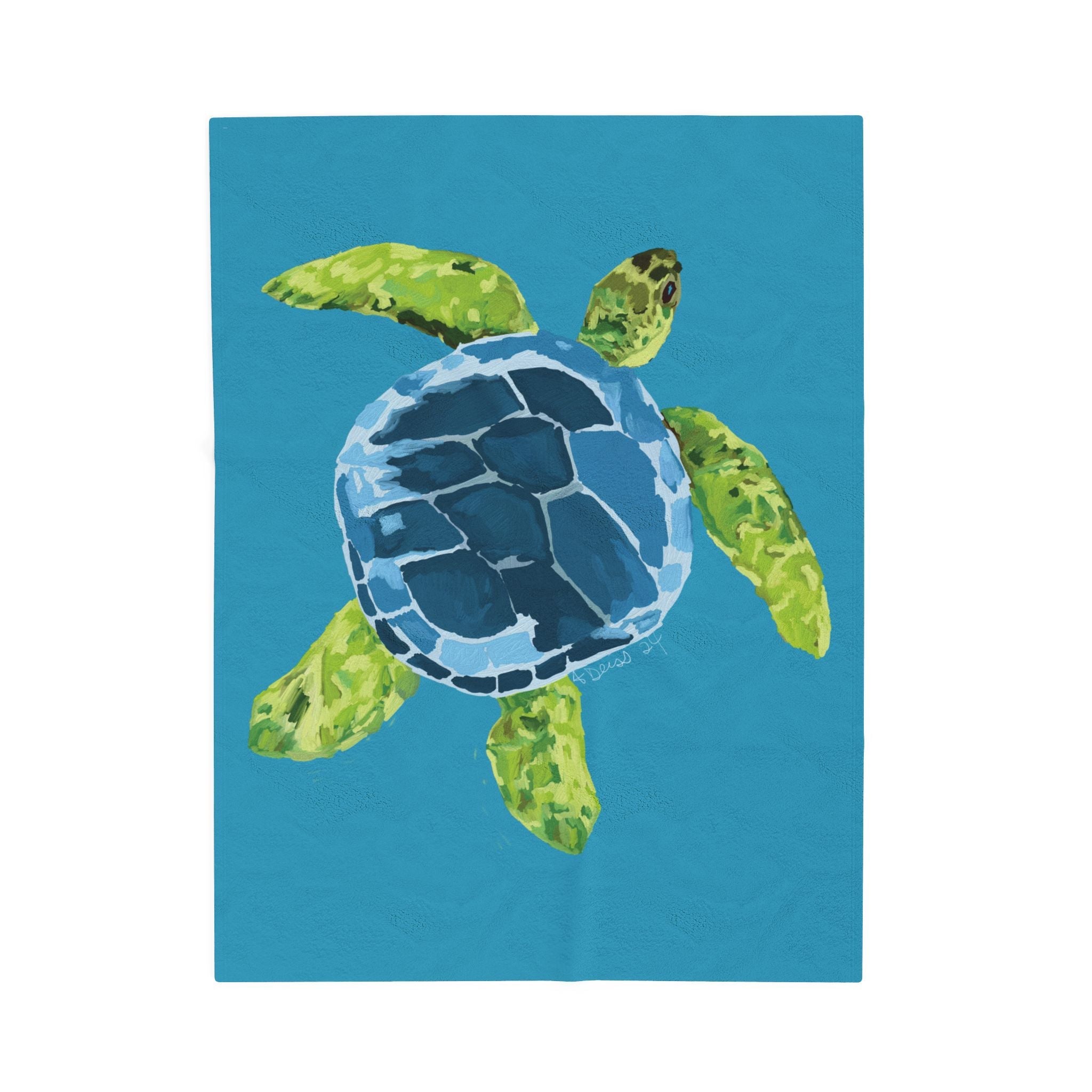 Sea Turtle Velveteen Plush Blanket — Soft Coastal Throw for Beach Lovers - Blue Cava