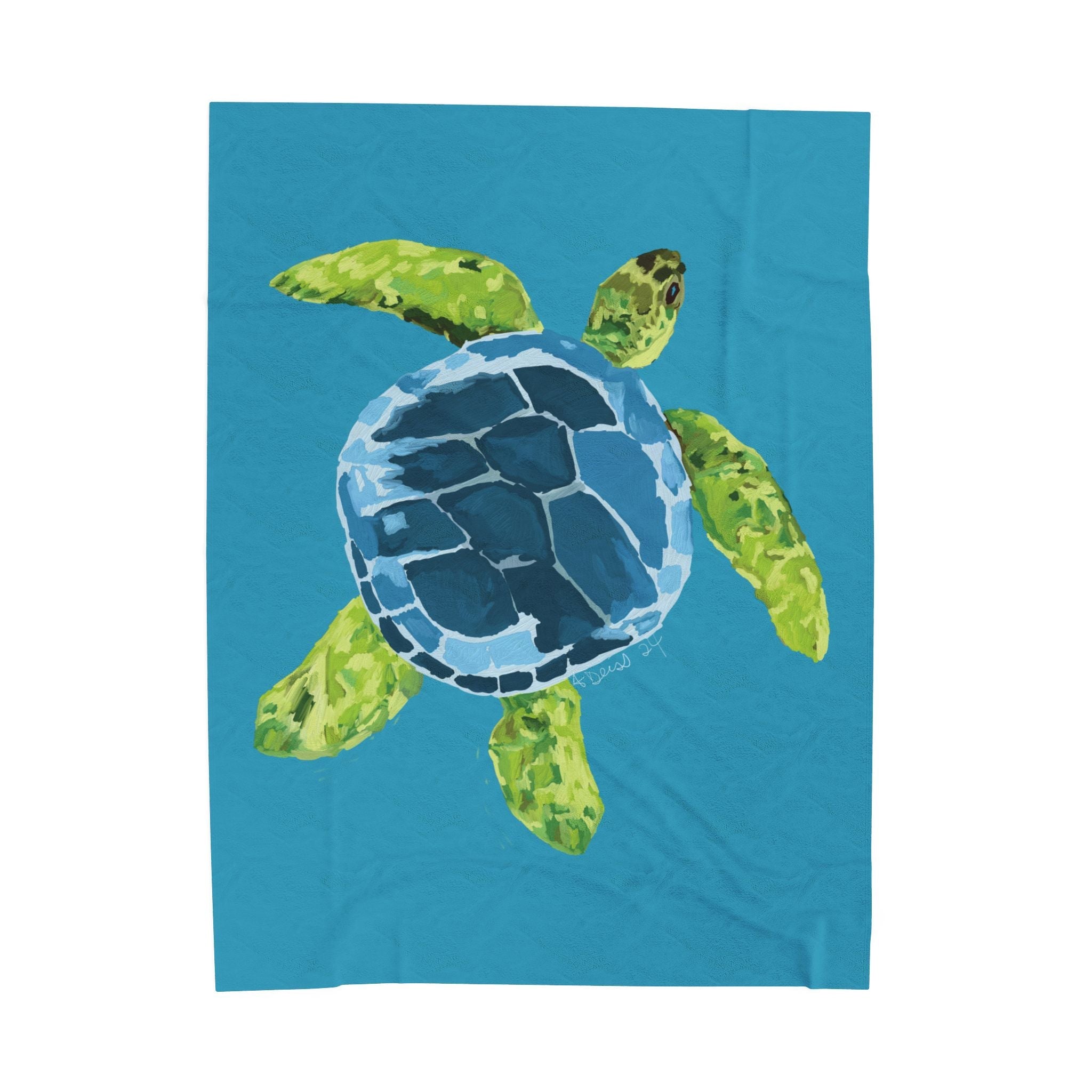 Sea Turtle Velveteen Plush Blanket — Soft Coastal Throw for Beach Lovers - Blue Cava