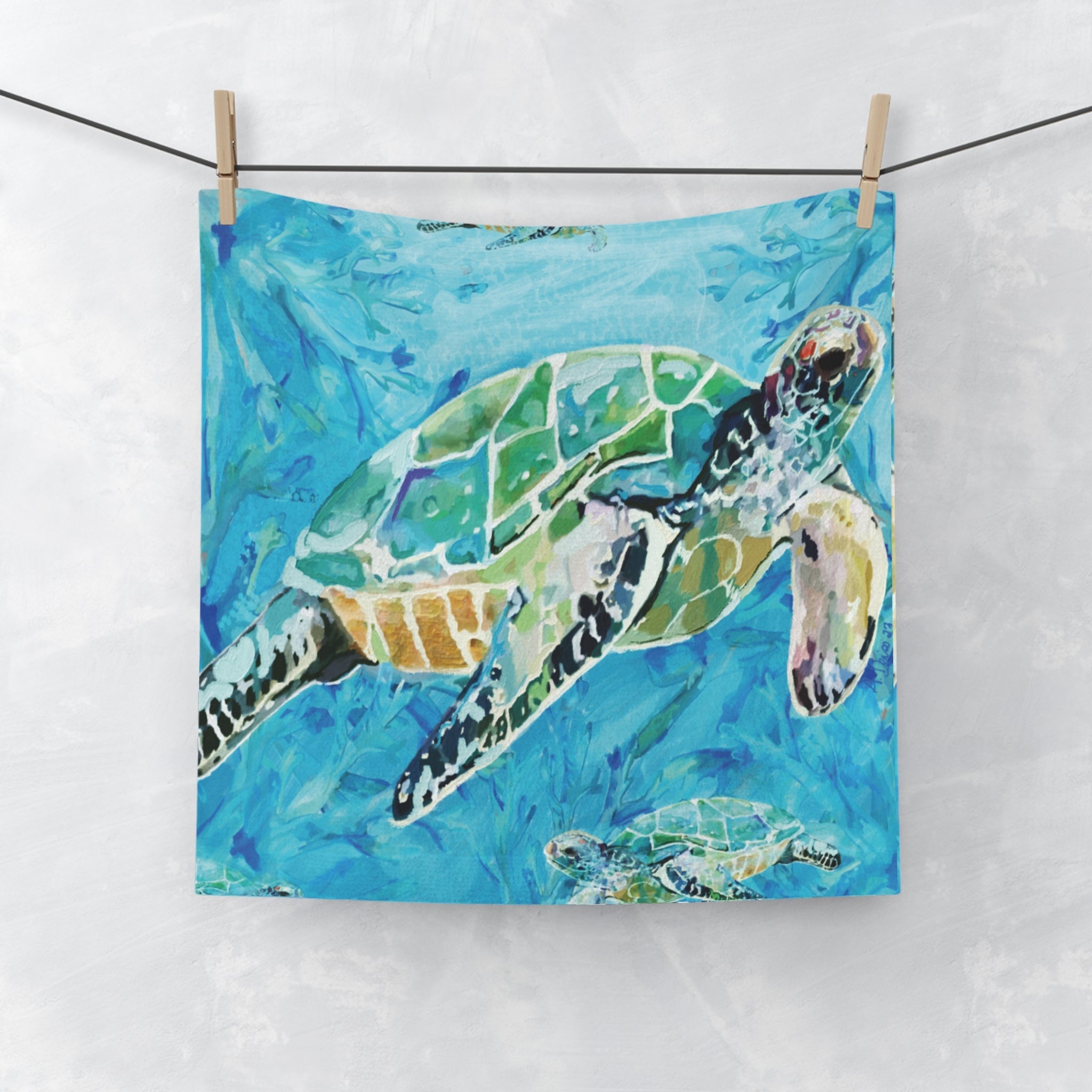 Sea Turtle Washcloth Towel — Tropical Coastal Towel - Blue Cava