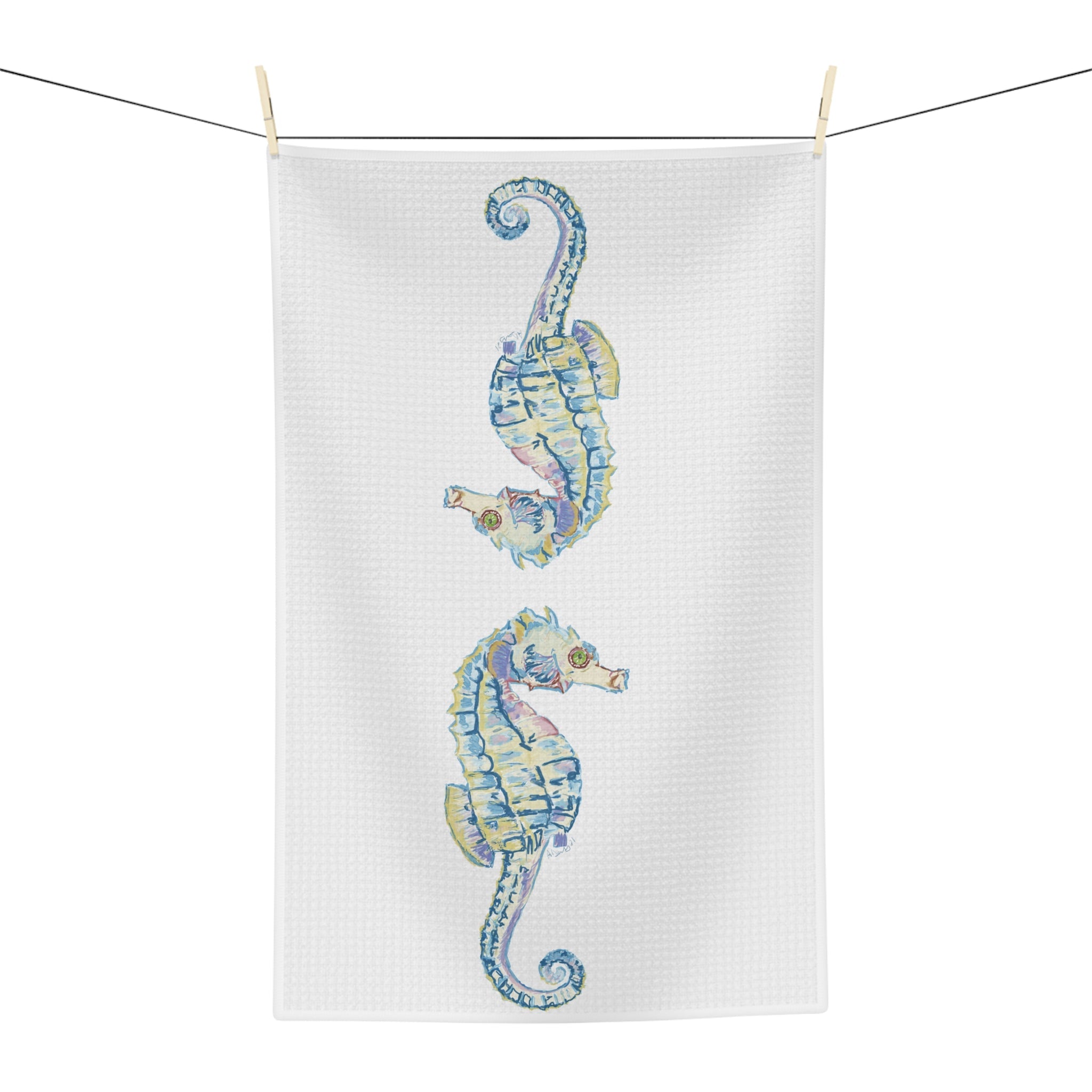 Seahorse Microfiber Waffle Kitchen Towel - Blue Cava