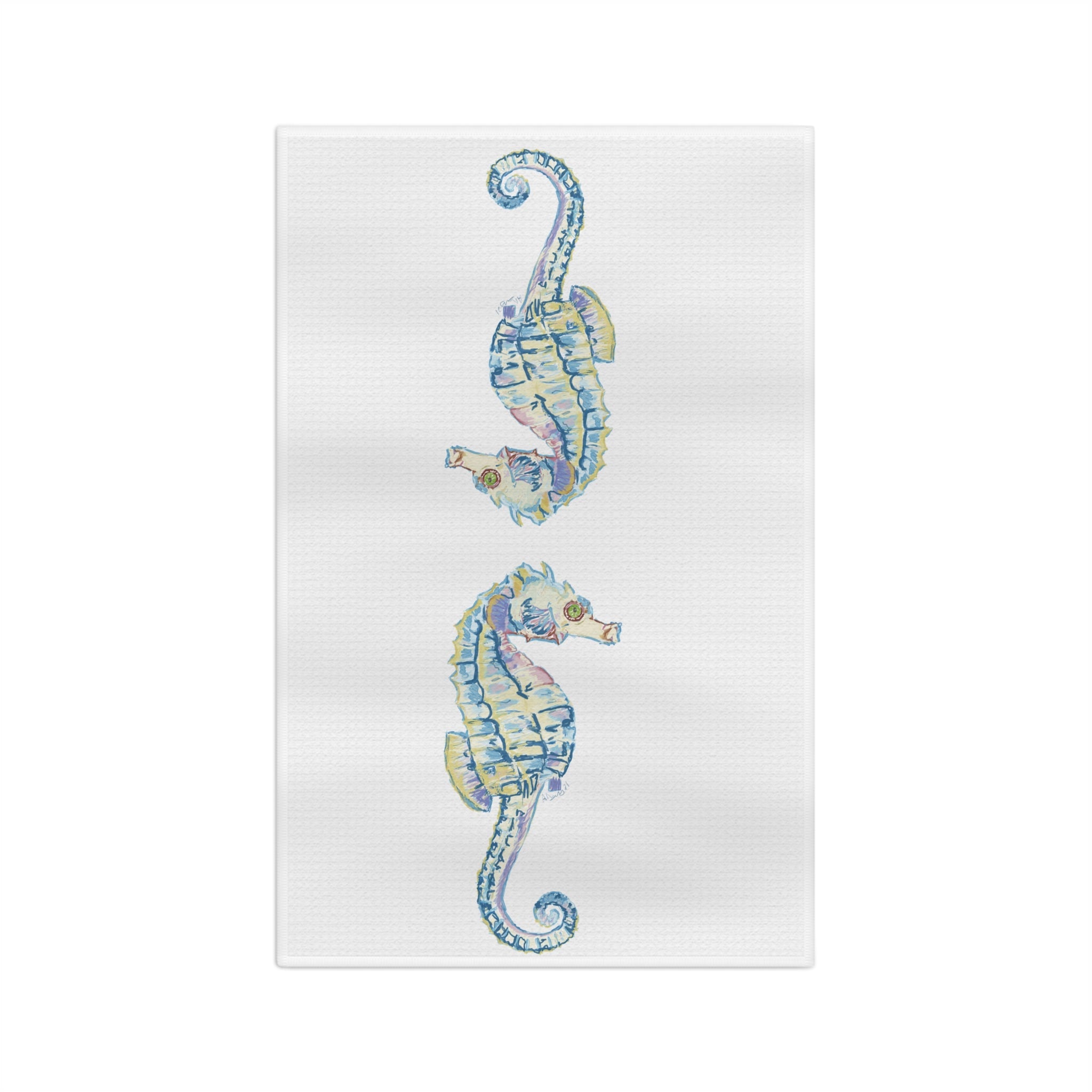 Seahorse Microfiber Waffle Kitchen Towel - Blue Cava