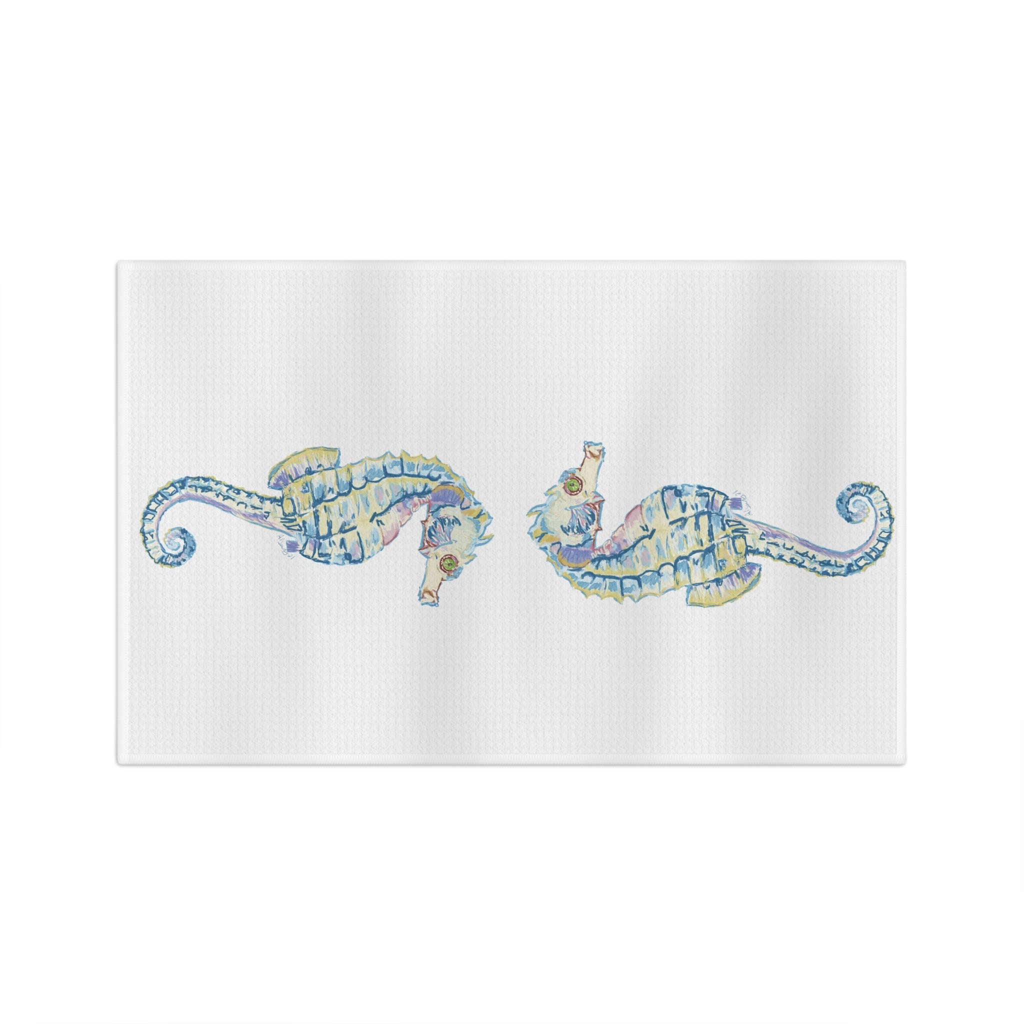 Seahorse Microfiber Waffle Kitchen Towel - Blue Cava