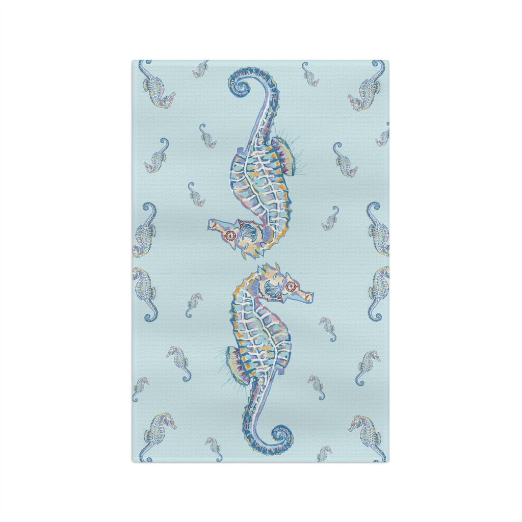 Seahorse Microfiber Waffle Kitchen Towel - Nautical Kitchen Decor - Blue Cava