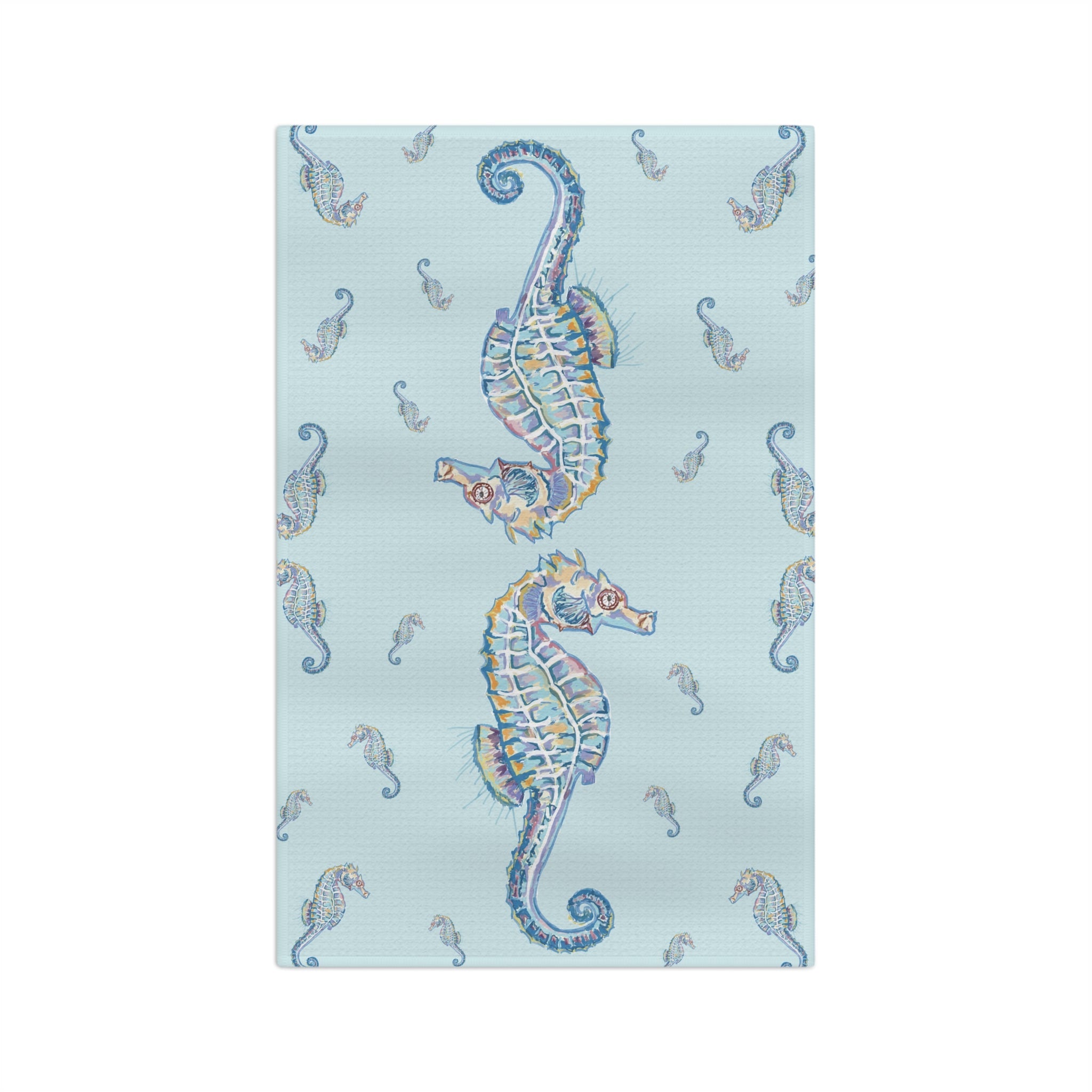 Seahorse Microfiber Waffle Kitchen Towel - Nautical Kitchen Decor - Blue Cava