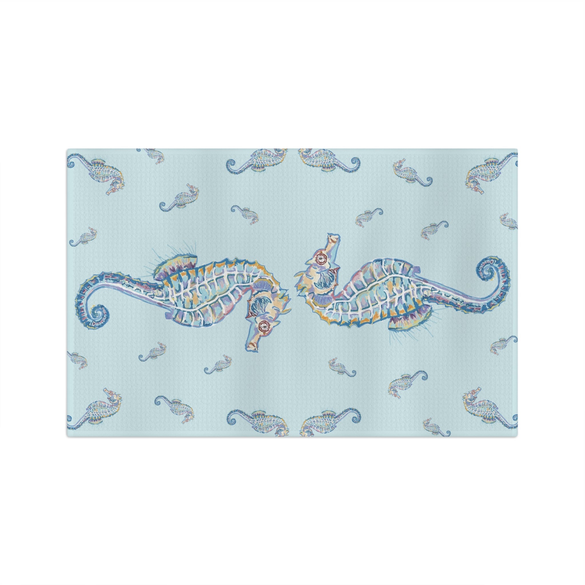 Seahorse Microfiber Waffle Kitchen Towel - Nautical Kitchen Decor - Blue Cava