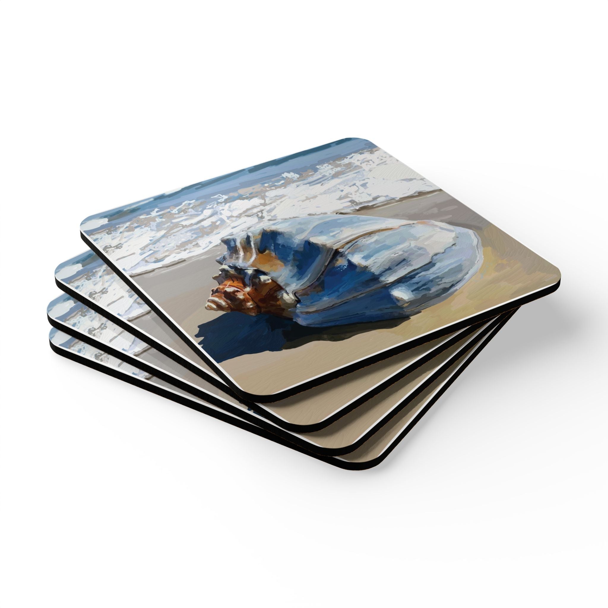 Seashell Corkwood Coaster Set - Square - Blue Cava