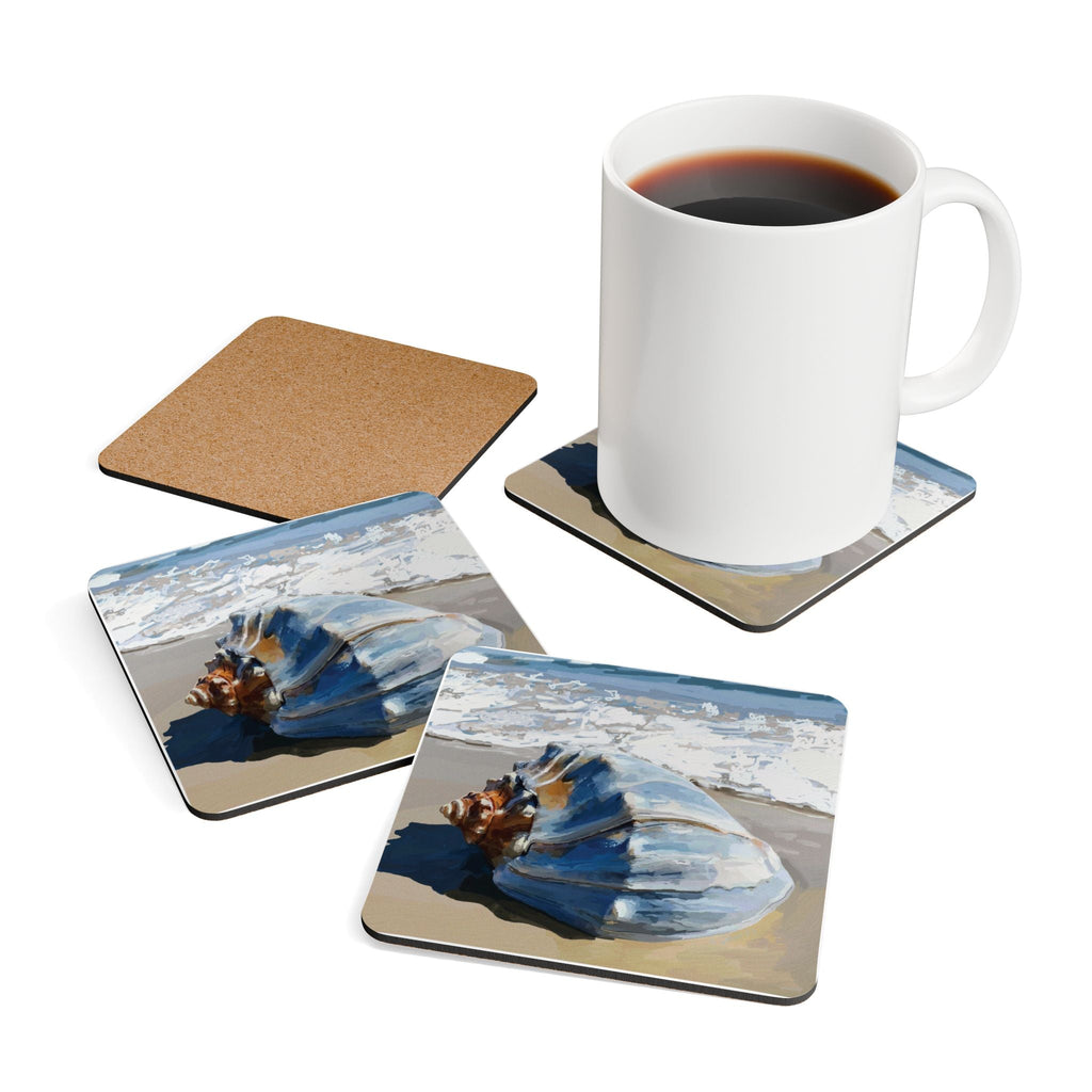Seashell Corkwood Coaster Set - Square - Blue Cava